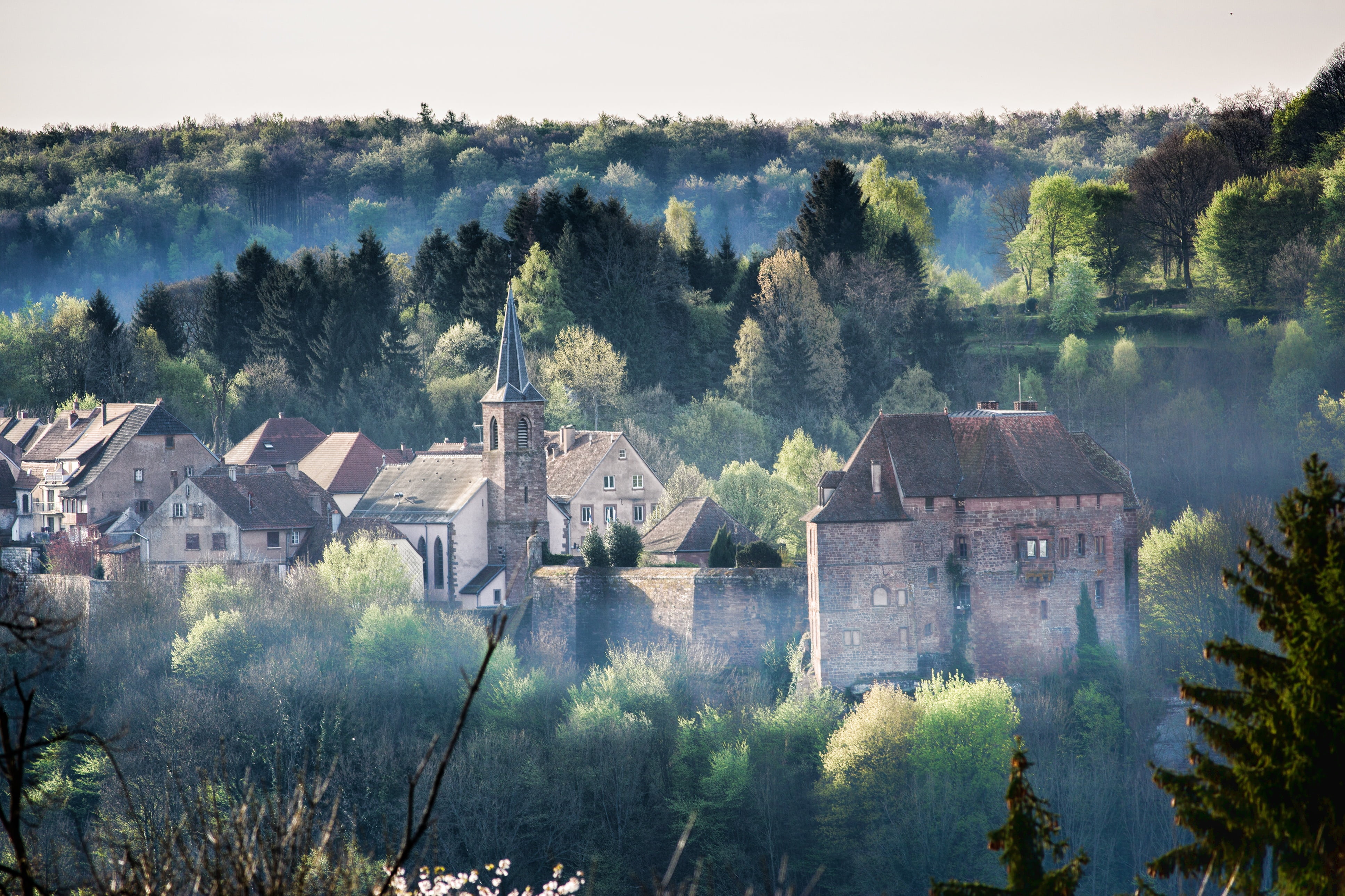 france, 4K, alsace, outdoors, plant, lake, house, building, landscape, building exterior, environment, forest, tree, scenics - nature, village, beauty in nature, HD Wallpaper