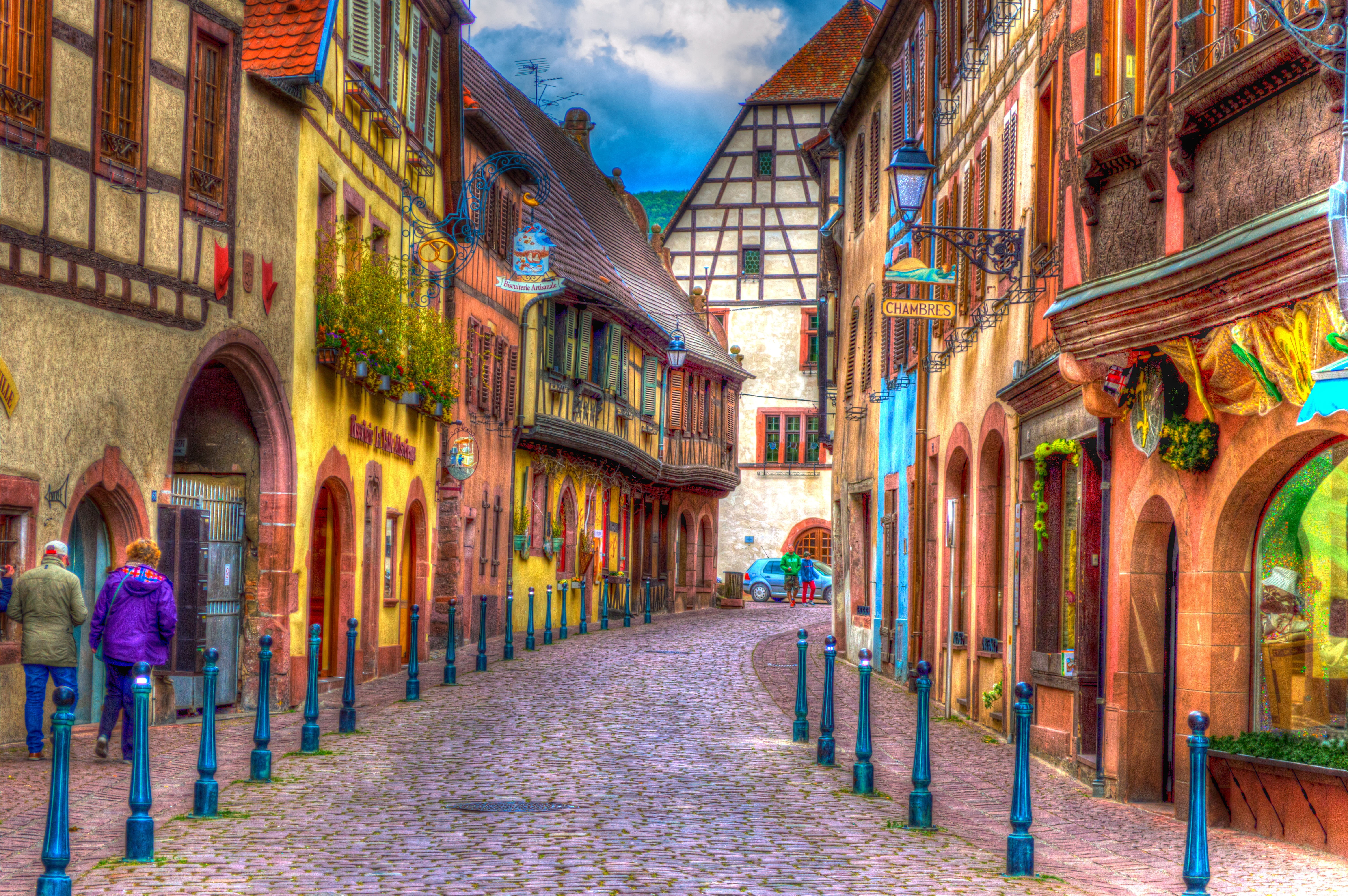 5K, built structure, france, exaggerated, the way forward, nature, outdoors, old, architecture, day, truss, alley, multi colored, building, travel destinations, HD Wallpaper