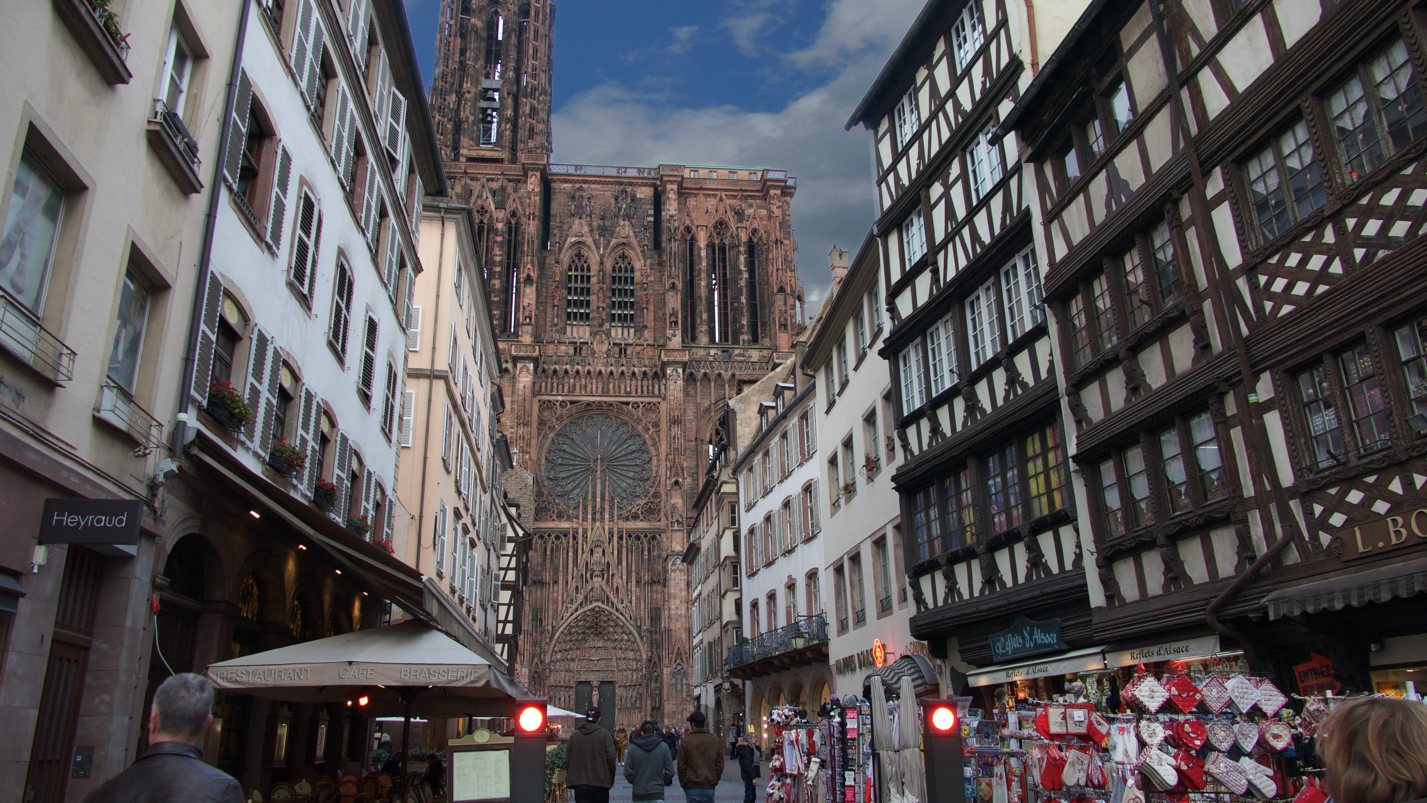 real people, building, building exterior, travel destinations, city, architecture, cathedrale, tourism, sky, women, 5K, france, alsace, large group of people, HD Wallpaper