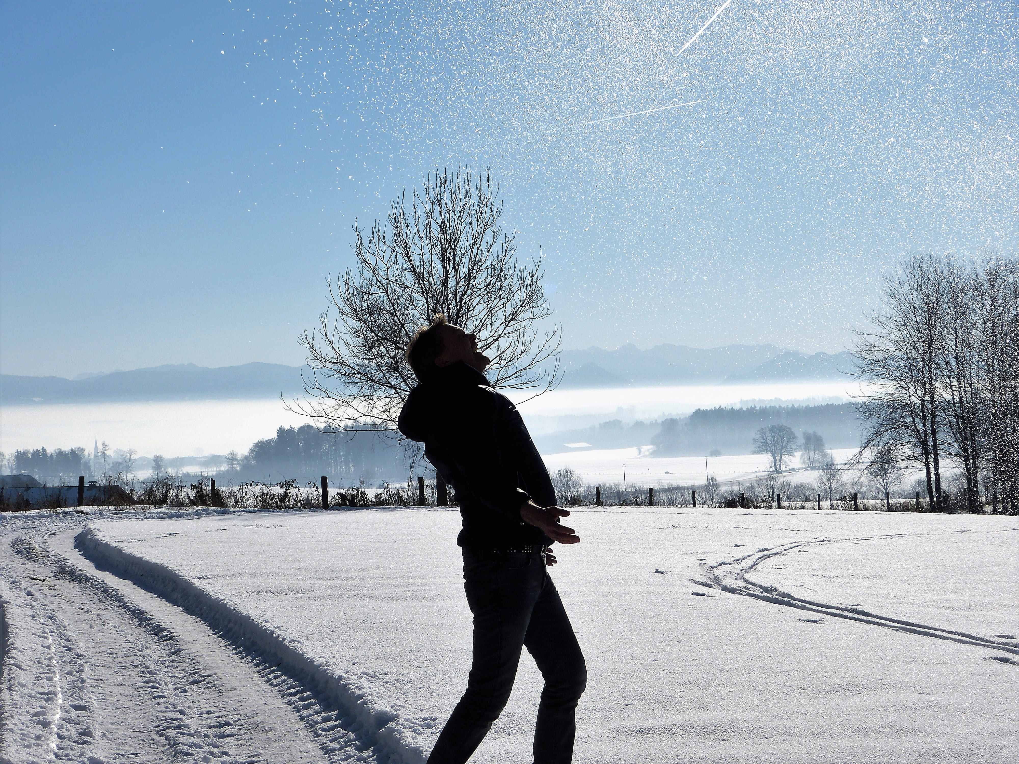 wintry, one person, prevent, warm clothing, tree, snowy, 4K, snowcapped mountain, joy of life, defense, air, real people, winter, bless you, day, immune system, HD Wallpaper