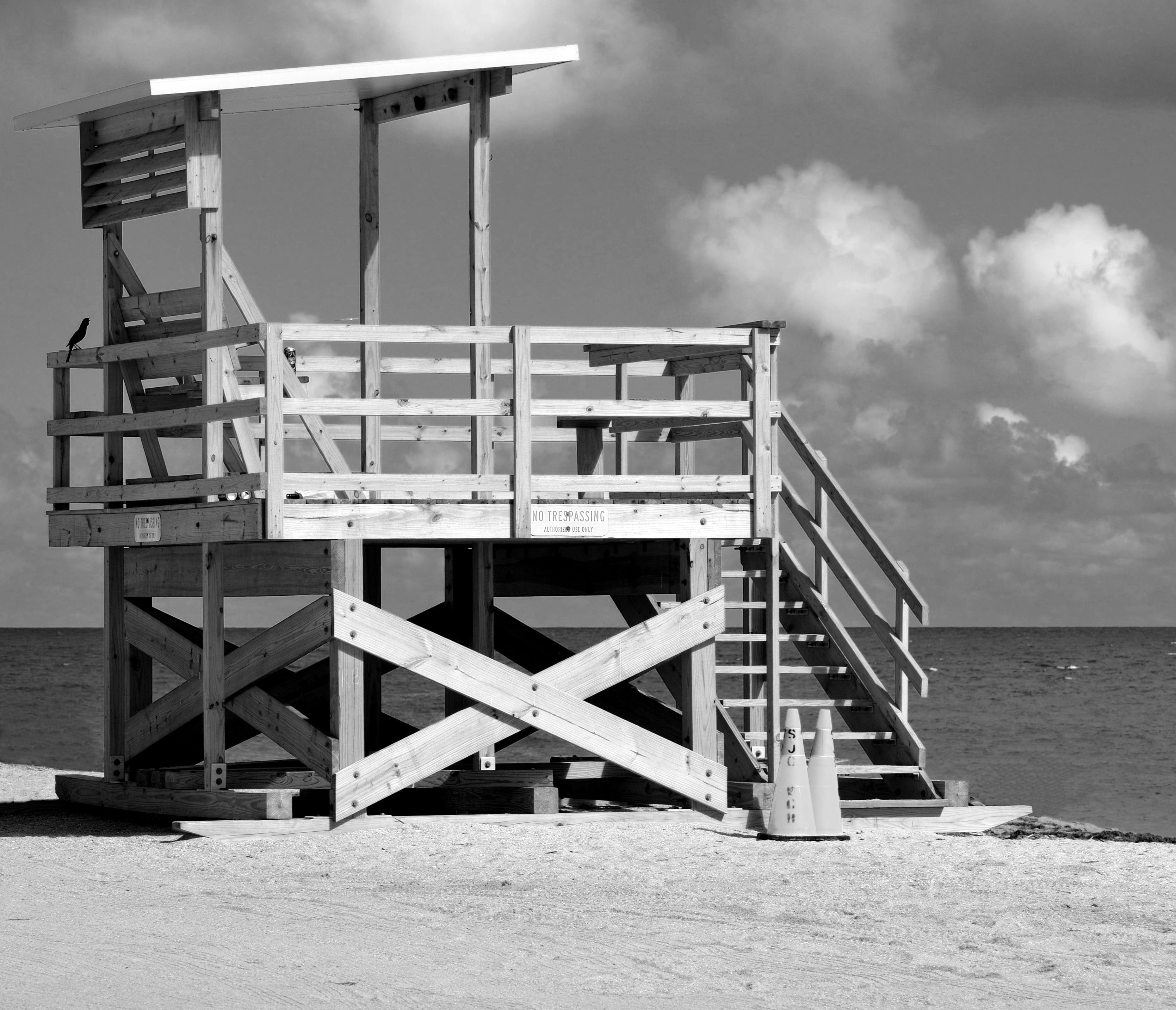 beach, security, protection, water, land, sand, no people, nature, day, look, lifeguard, hut, stand, monochrome, man made structure, watch, safety, scenics - nature, HD Wallpaper