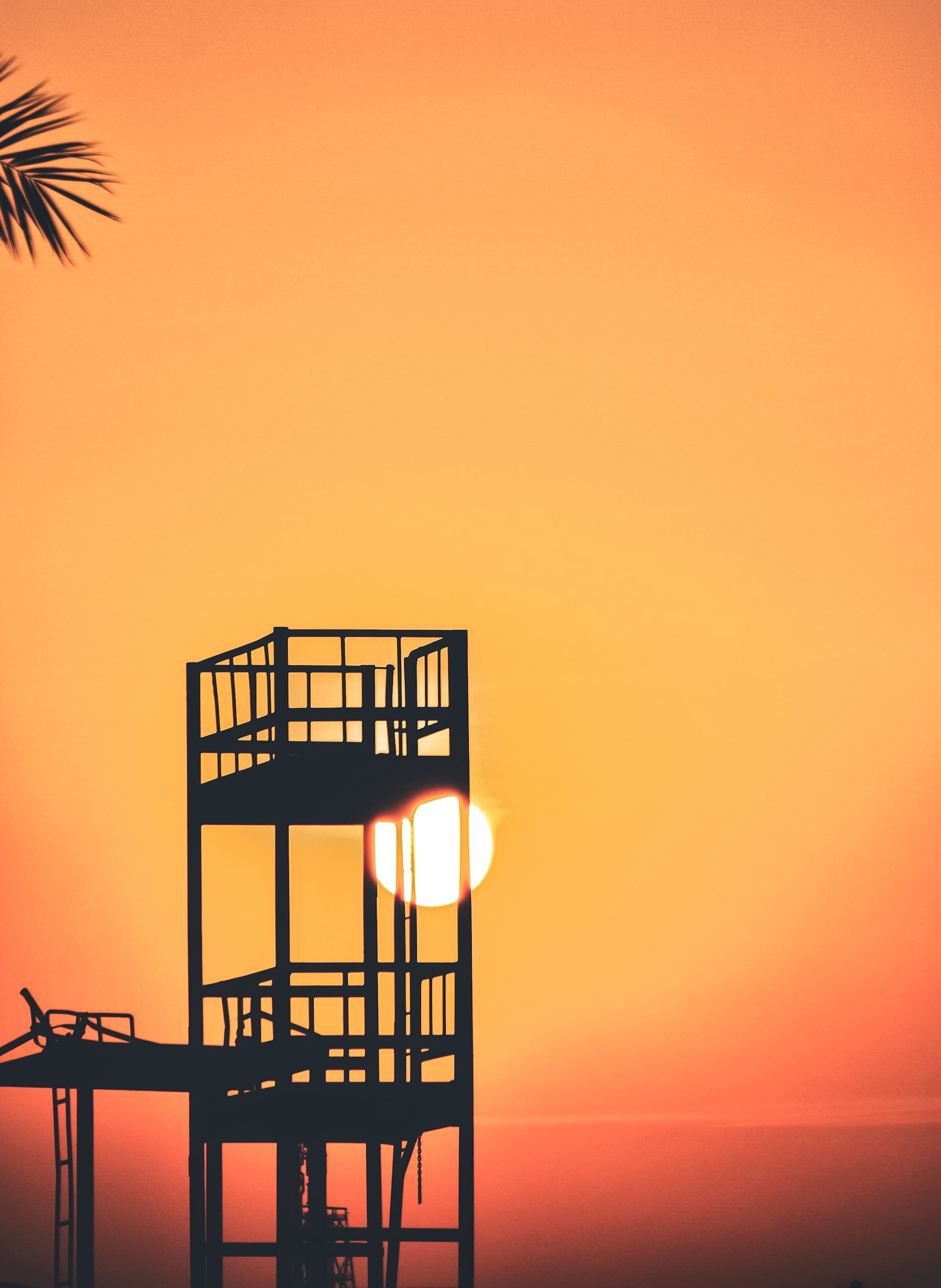 hour, orange, golden, back Lit, scenics - nature, clear sky, sea, silhouette, copy space, nature, beach, railing, sunrise, water, watch, idyllic, 2K, dusk, Phone HD Wallpaper