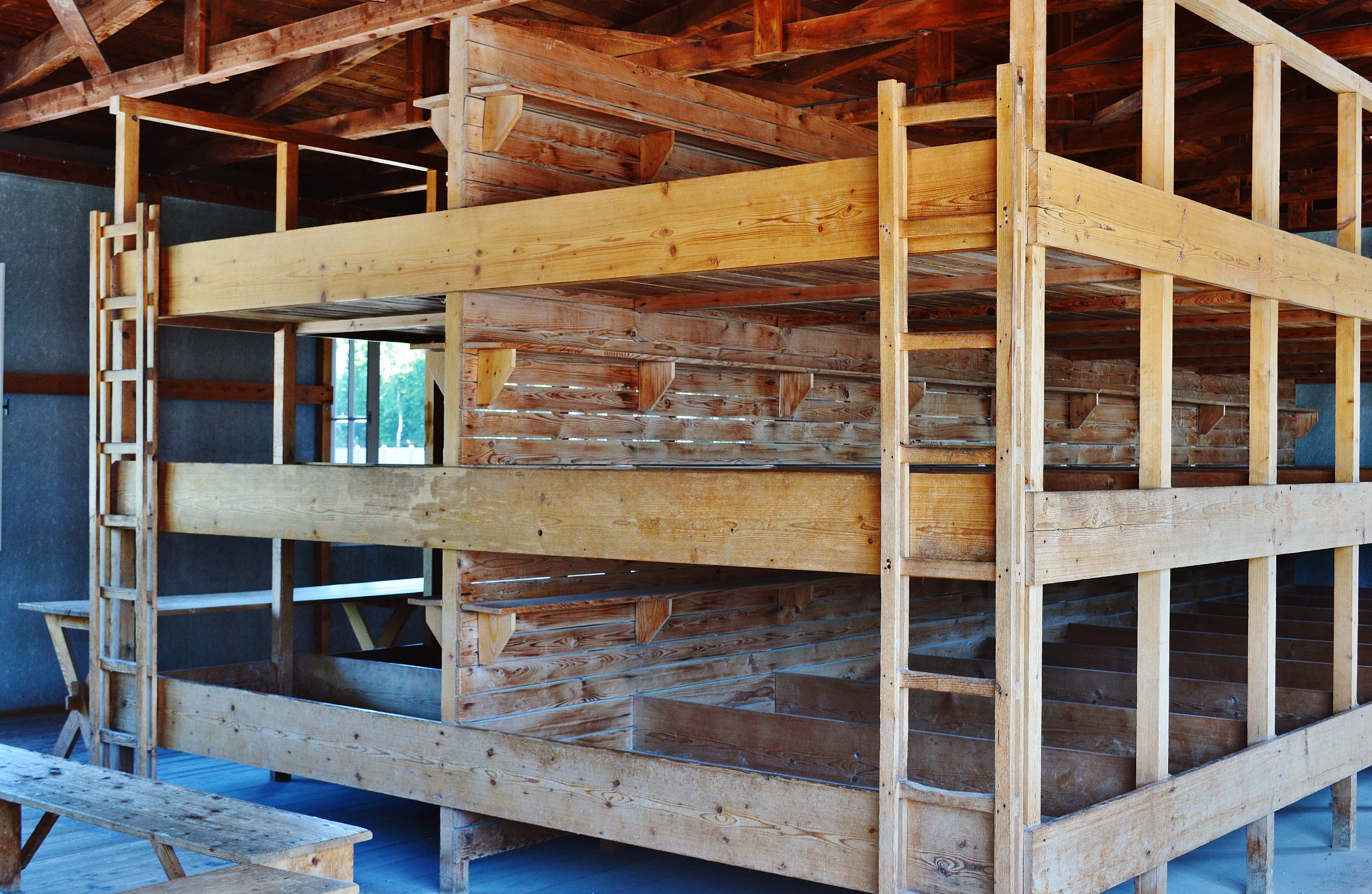 mass murders, beds, abundance, 3 floors, house, bad, stack, day, built structure, wood, architecture, timber, wood - material, incomplete, dachau, sleeping room, HD Wallpaper