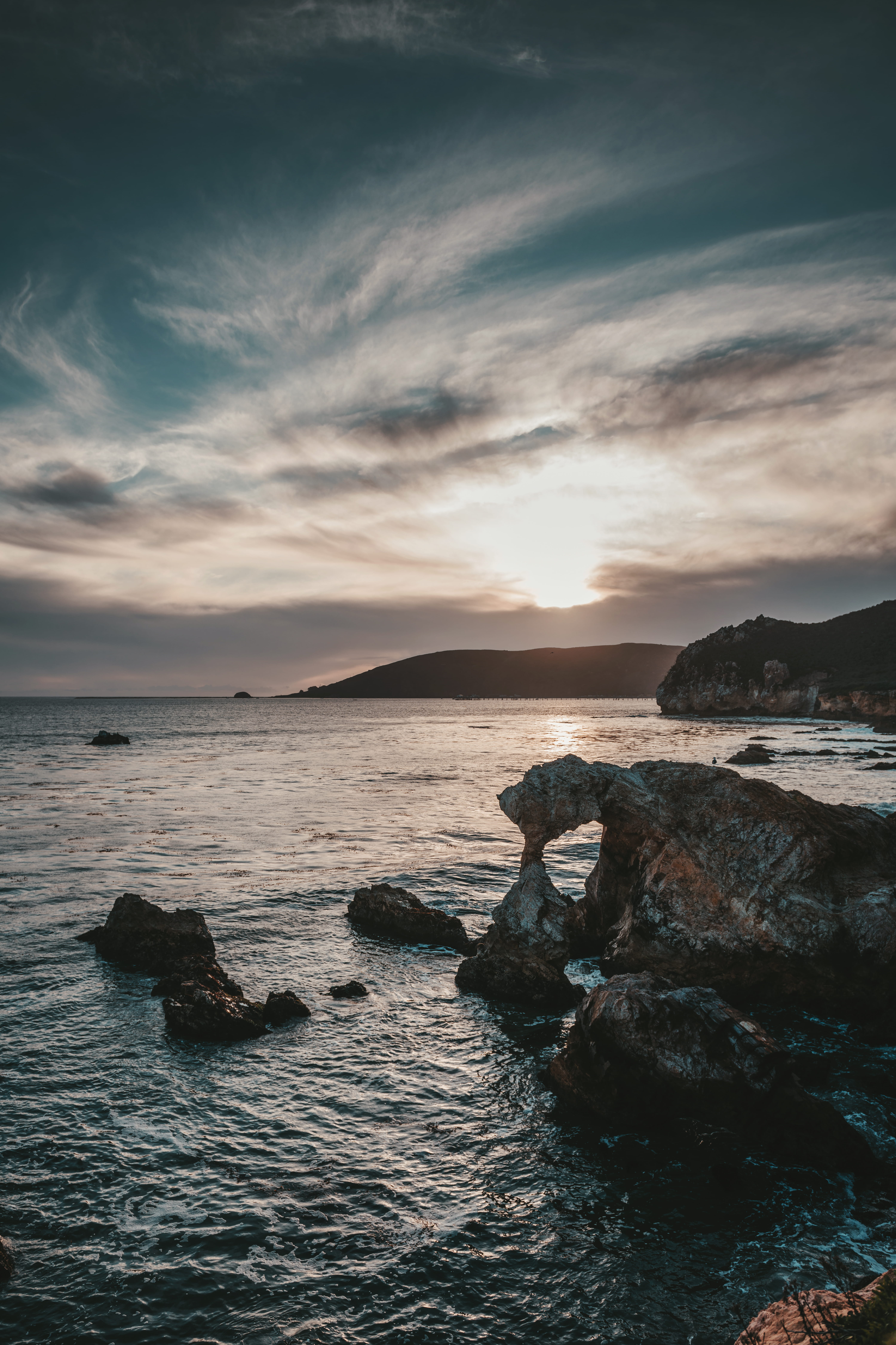 sea, cloud - sky, no people, scenics - nature, sky, shoreline, sunset, 8K, tranquility, cliff, water, land, avila beach, cliffs, ocean, promontory, beach, Phone HD Wallpaper