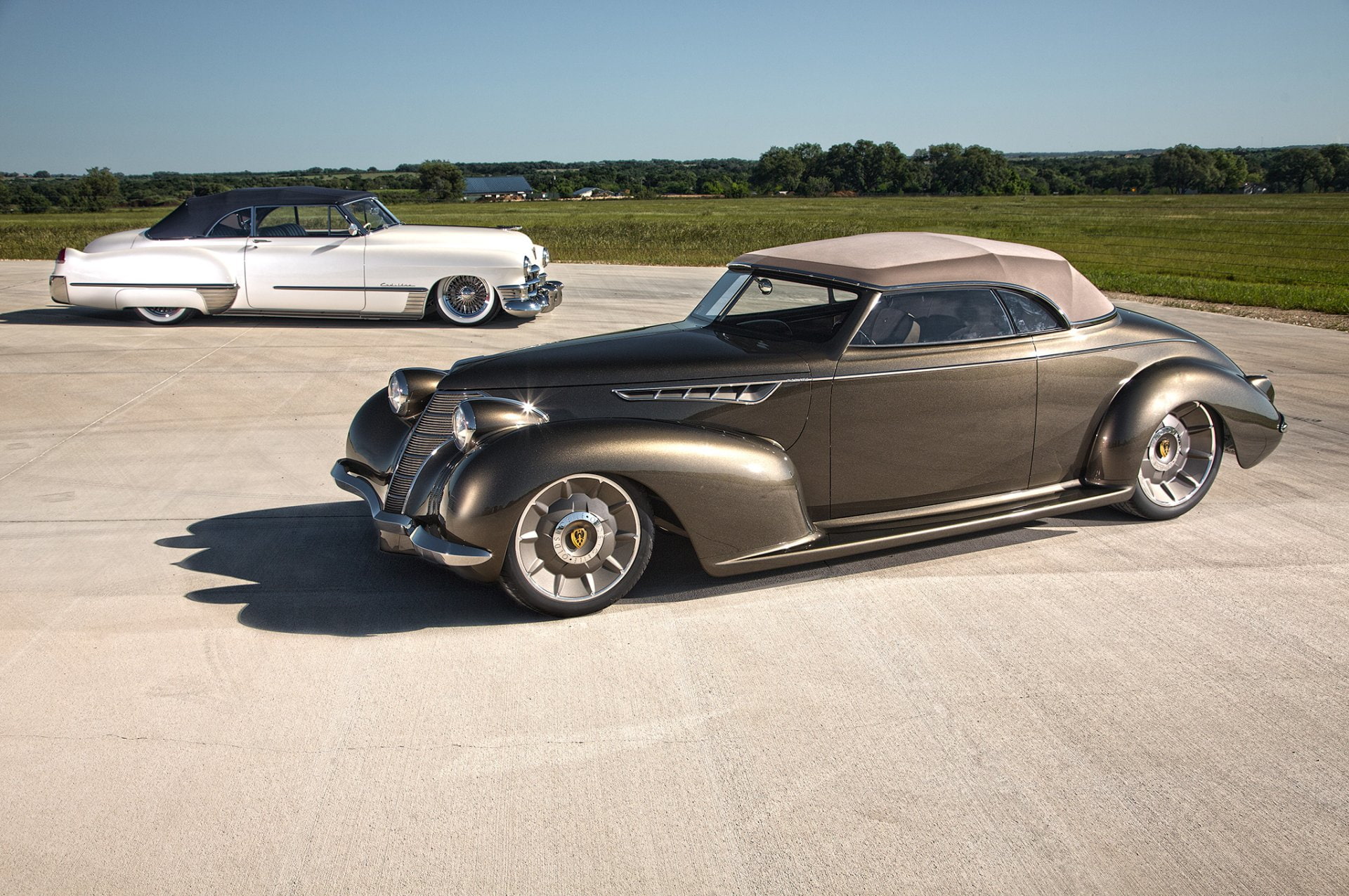 shadow, convertible, retro styled, silver colored, sky, wheel, sunlight, no people, side view, tire, day, 1939 Oldsmobile, Vintage Car, road, mode of transportation, HD Wallpaper