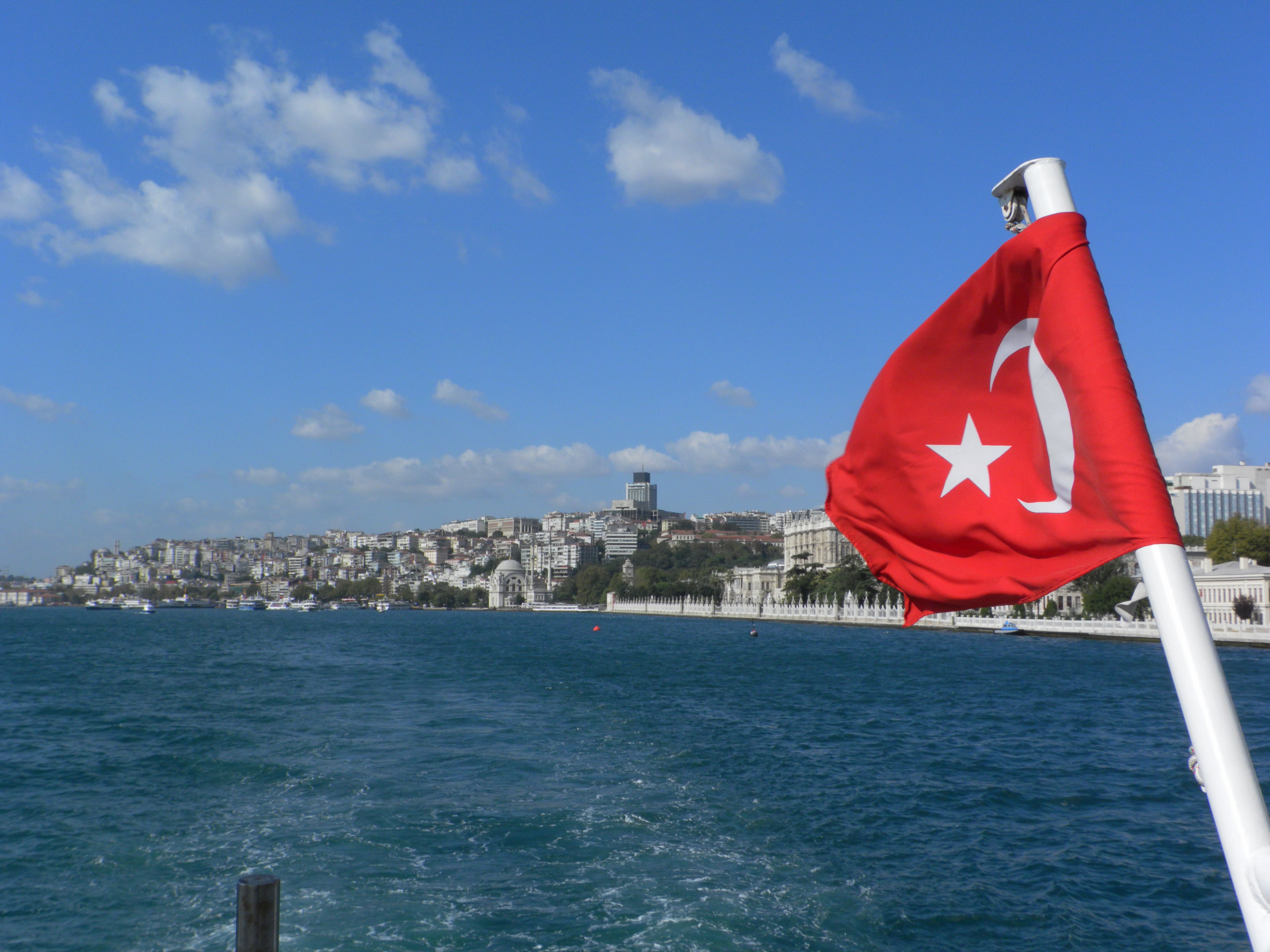 cityscape, built structure, building, water, blue, istanbul, patriotism, architecture, sea, outdoors, city, travel destinations, nature, wind, turkey, building exterior, HD Wallpaper