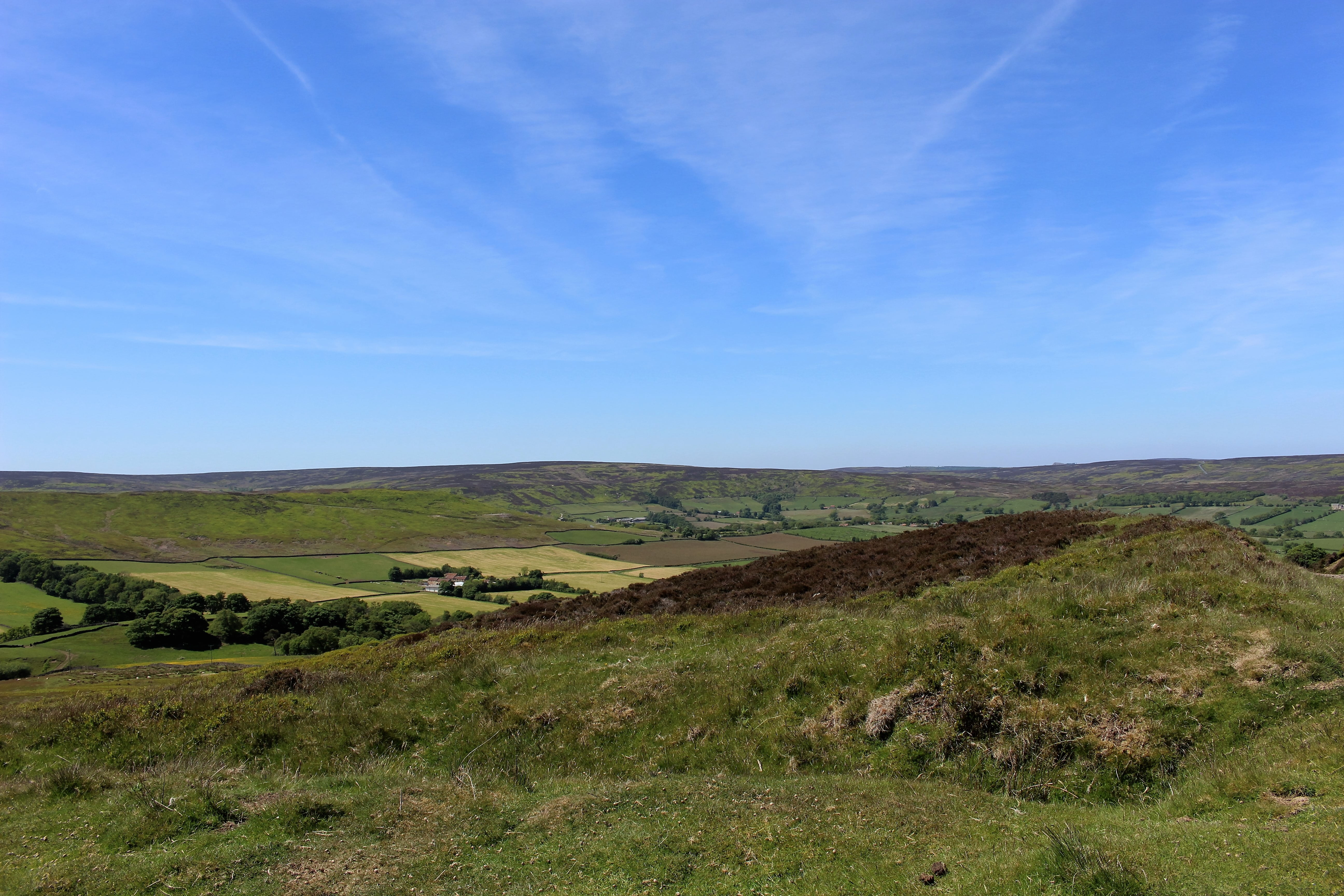 blue sky, moorland, remote, attraction, cloud - sky, green, yorkshire, hills, countryside, beauty in nature, outdoors, moors, idyllic, hill, scenic, dales, HD Wallpaper