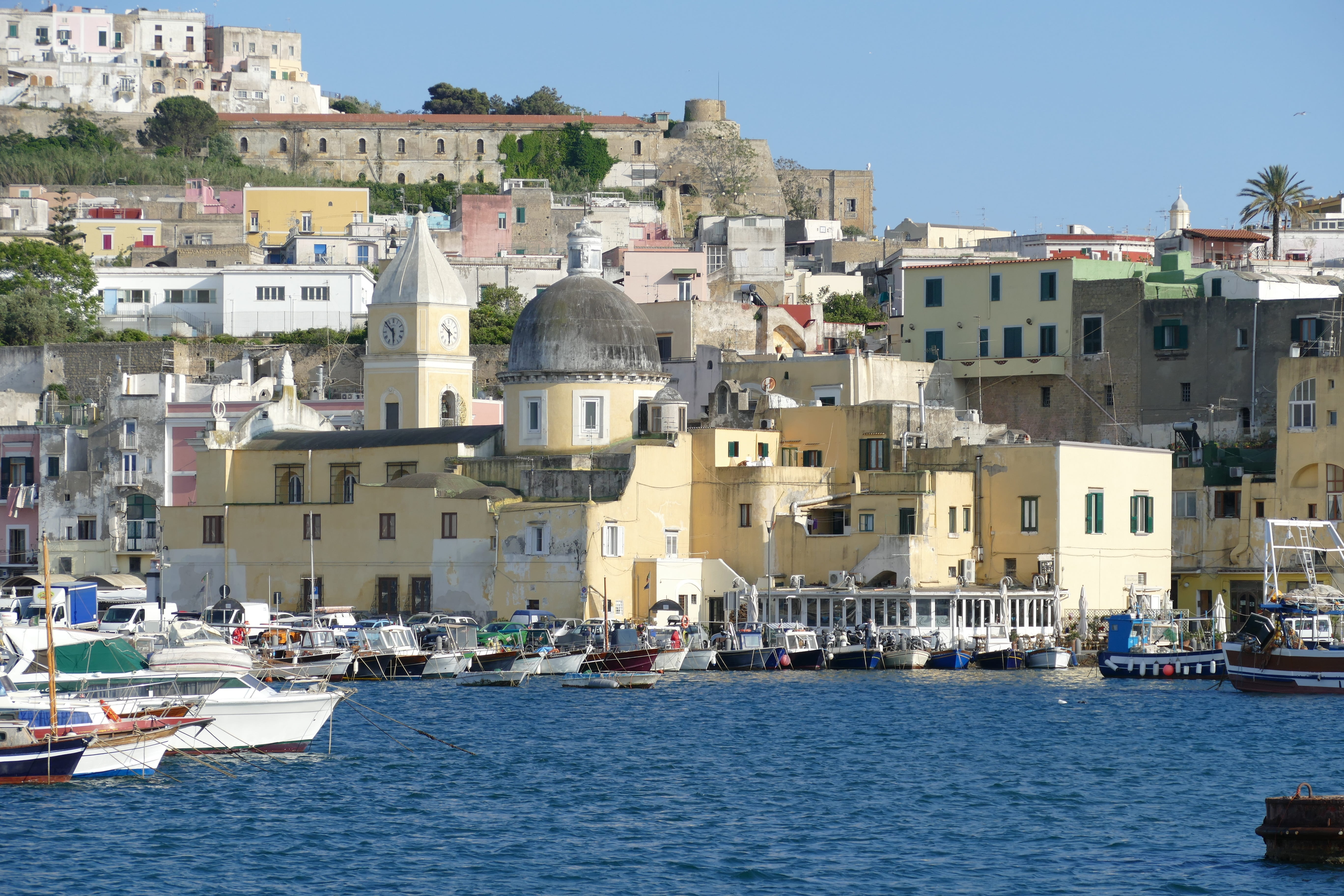 procida, building, historically, old town, mode of transportation, architecture, italy, tourism, built structure, outdoors, townscape, city, port, transportation, HD Wallpaper