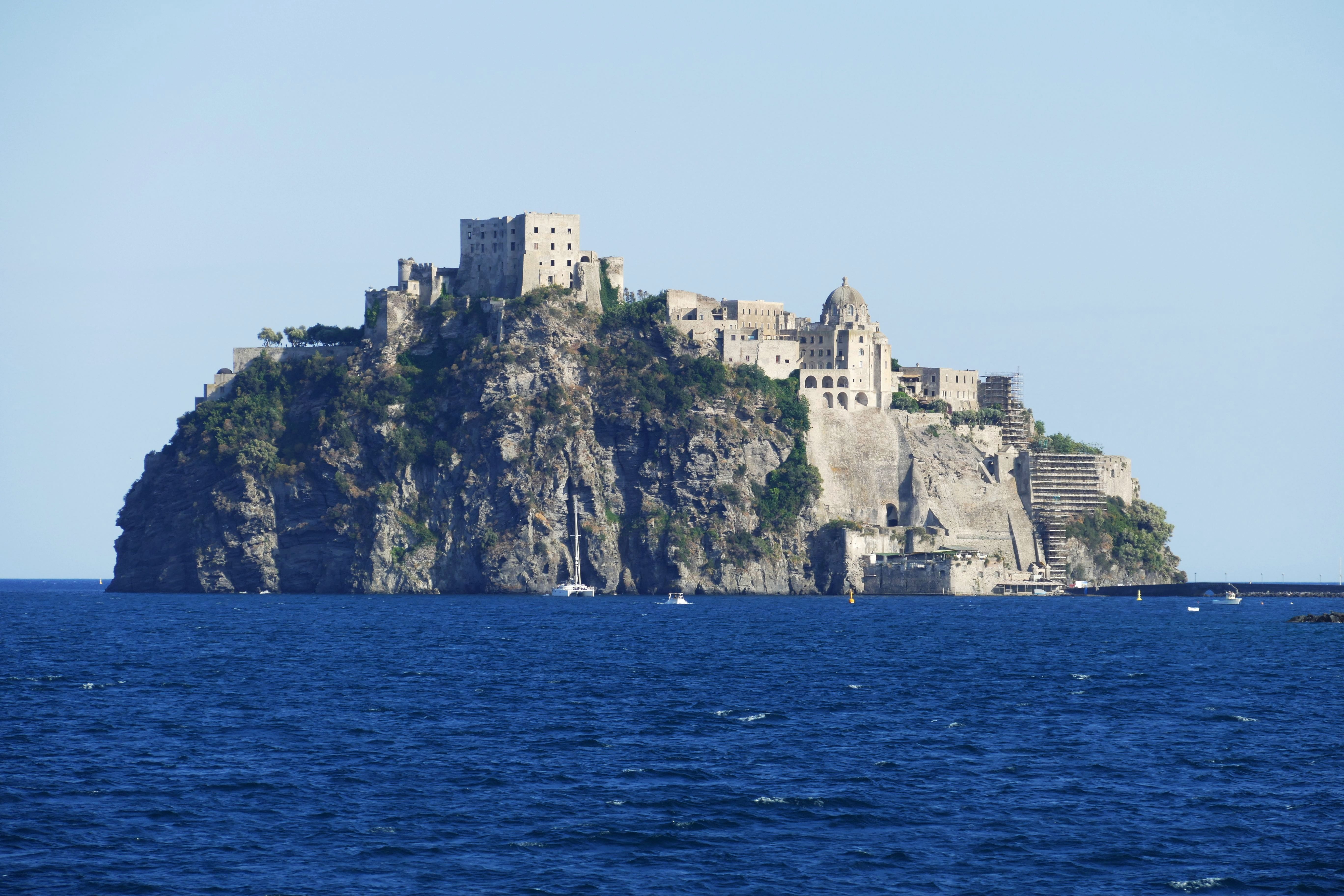 photography, sailboat, no people, clear sky, view, water, fortress, architecture, historically, italy, holiday, land, day, castle, panoramic, panorama, HD Wallpaper