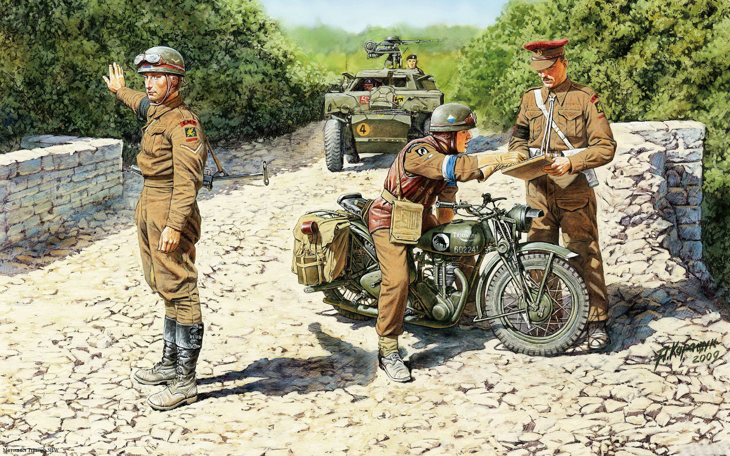 mode of transportation, nature, clothing, transportation, road, Triumph 3HW, headwear, helmet, government, military, uniform, The second world war, 2K, HD Wallpaper