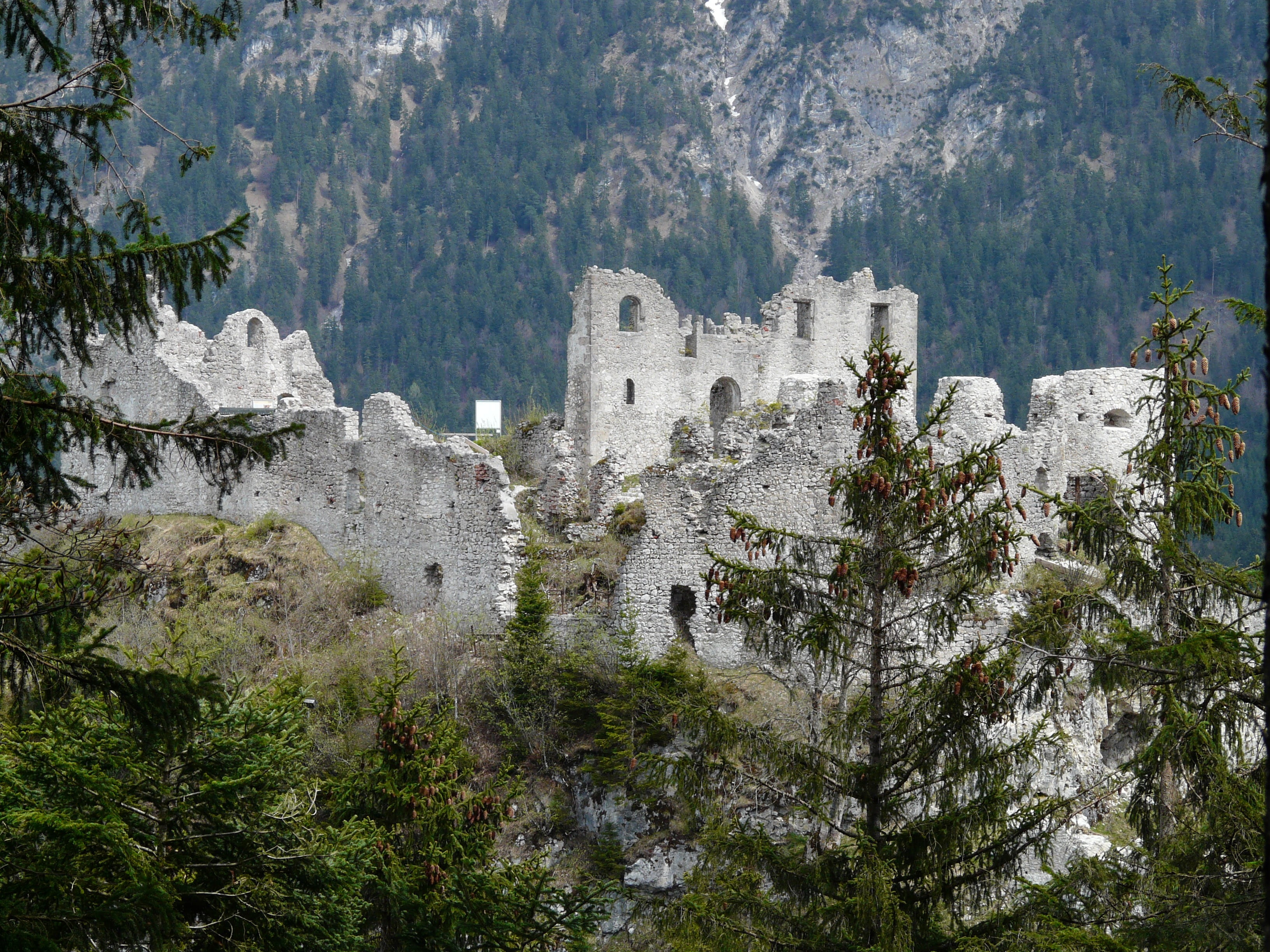 castle, ancient, architecture, growth, building exterior, built structure, mountain, ancient civilization, history, reutte, no people, the past, tree, middle ages, HD Wallpaper