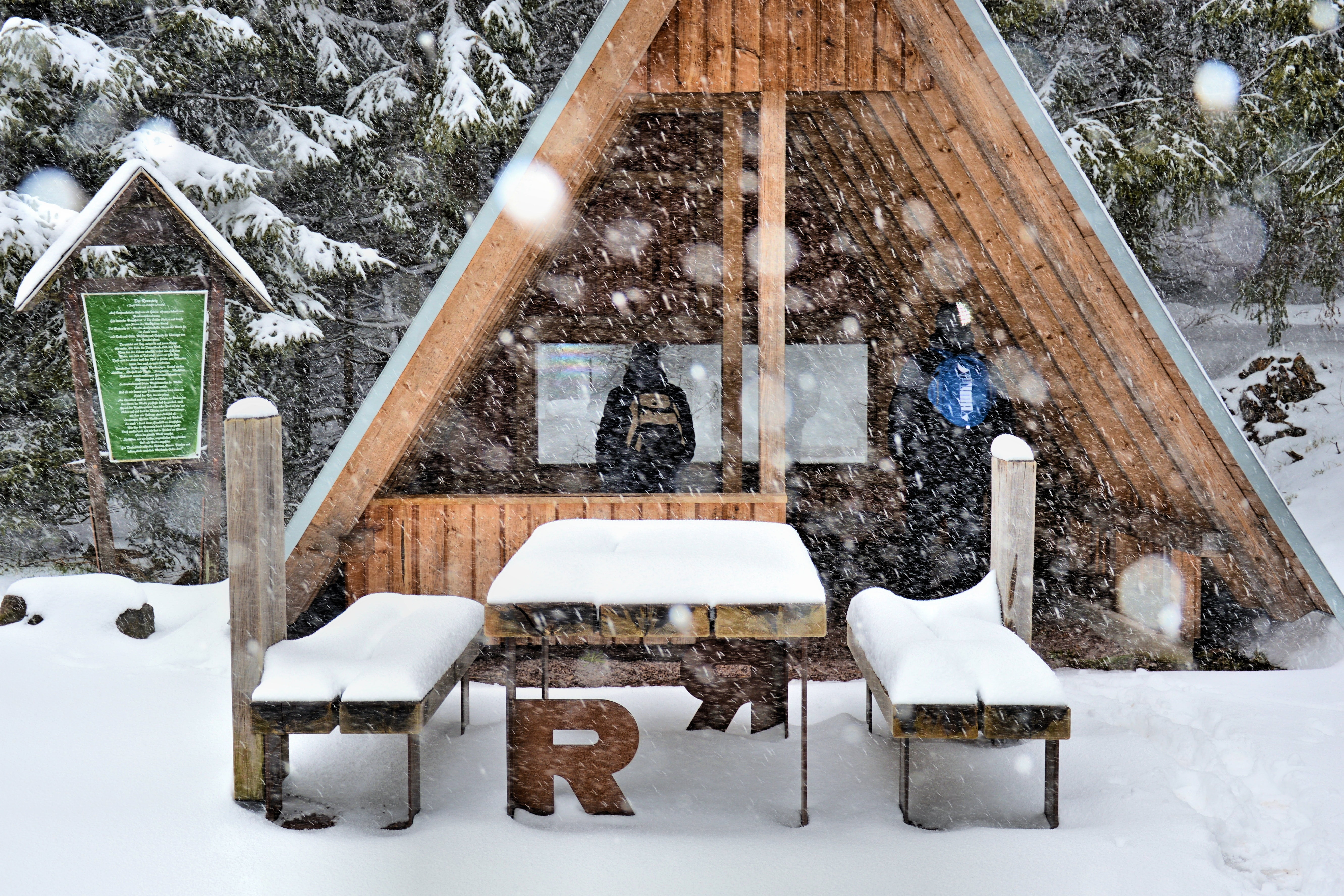 cold temperature, snowing, vacation, plant, outdoors, wood - material, day, winter, rustic, refuge, powder snow, mountains, white color, no people, field, HD Wallpaper