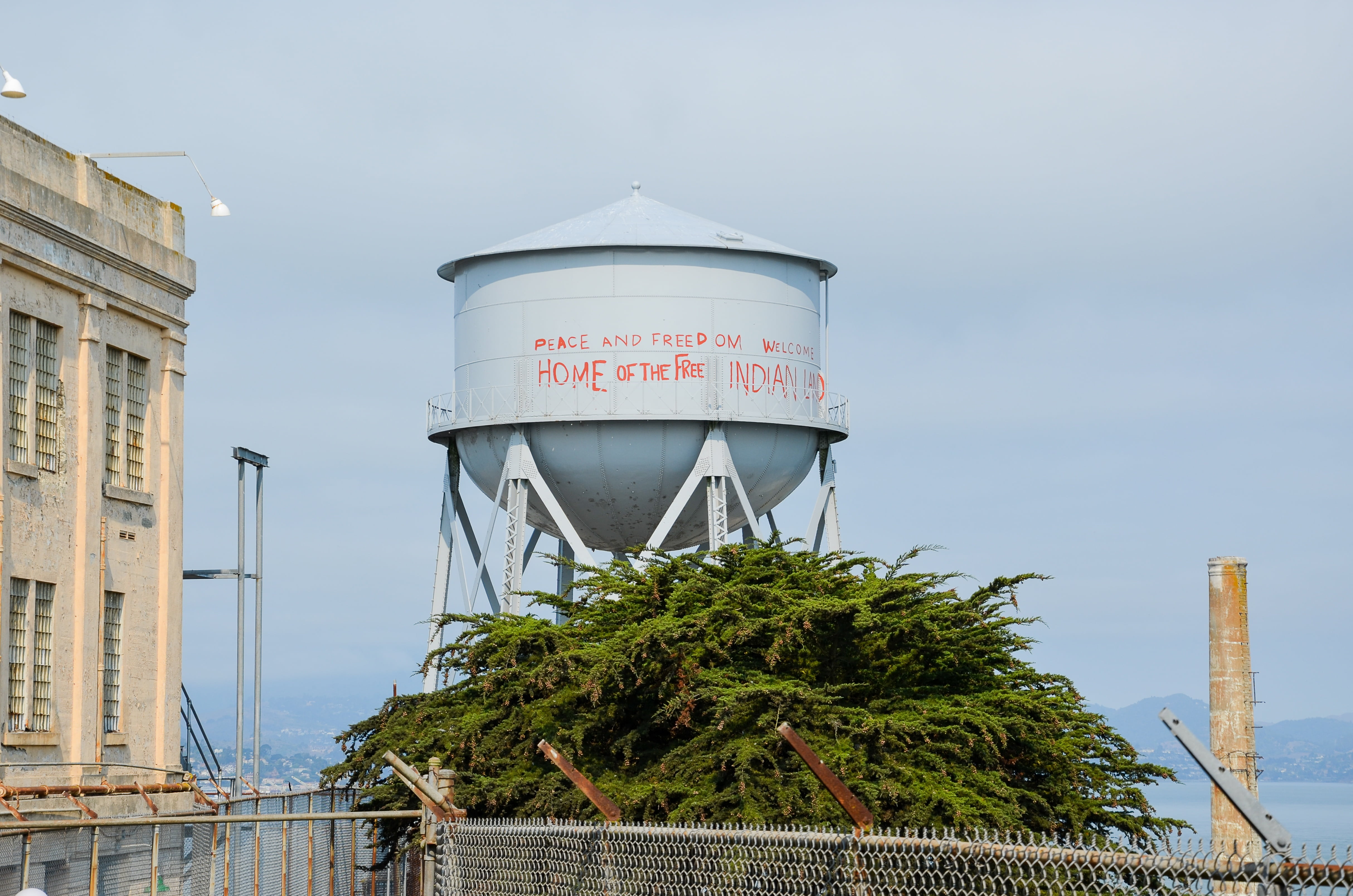 built structure, prison island, island, plant, text, water tower - storage tank, building exterior, prison, water tower, indians, historically, 4K, direction, HD Wallpaper