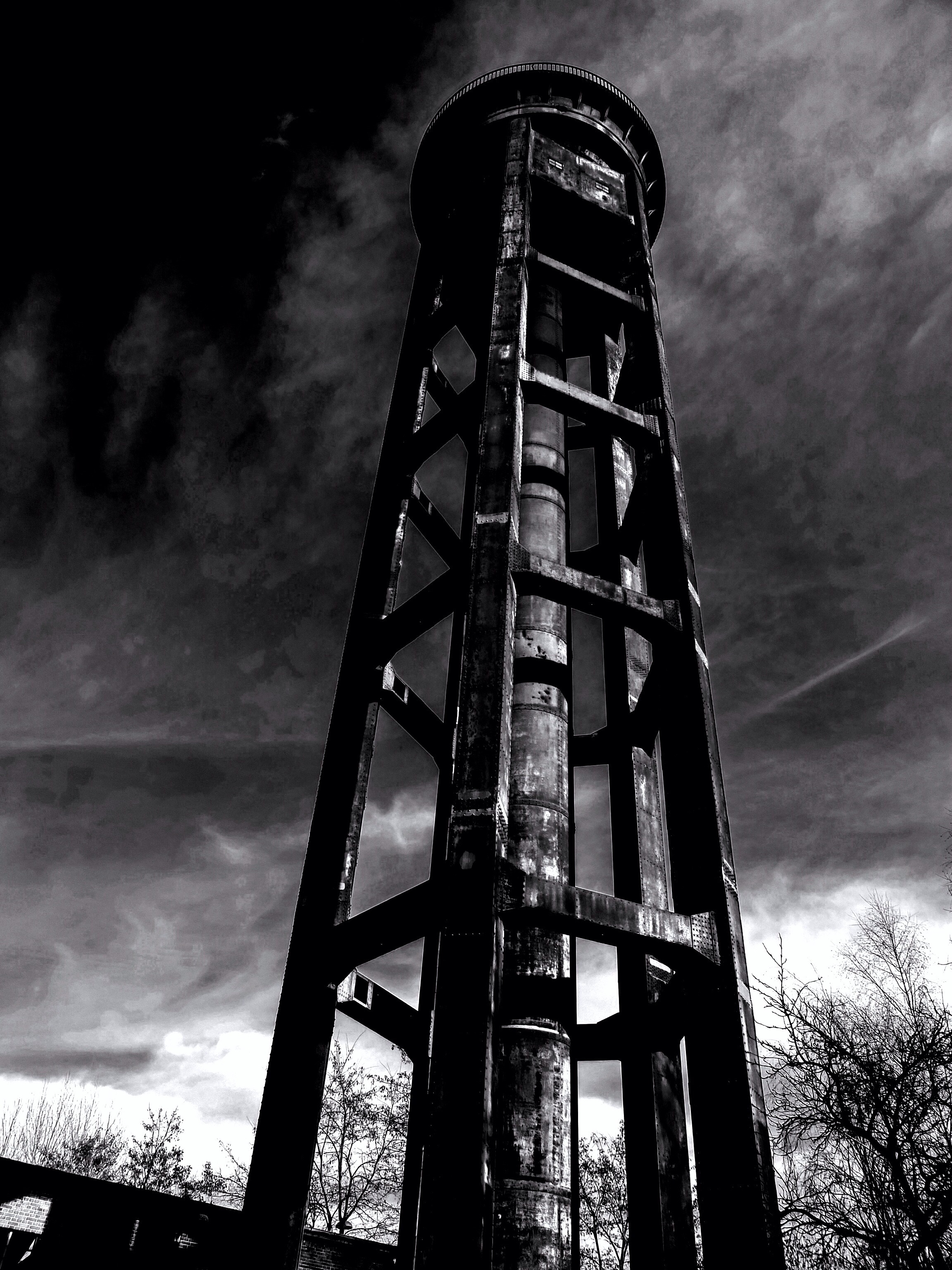 tall - high, 2K, operating structure, cloud - sky, tower, obsolete, low angle view, ailing, old water tower, water storage, architecture, nature, dusk, Phone HD Wallpaper