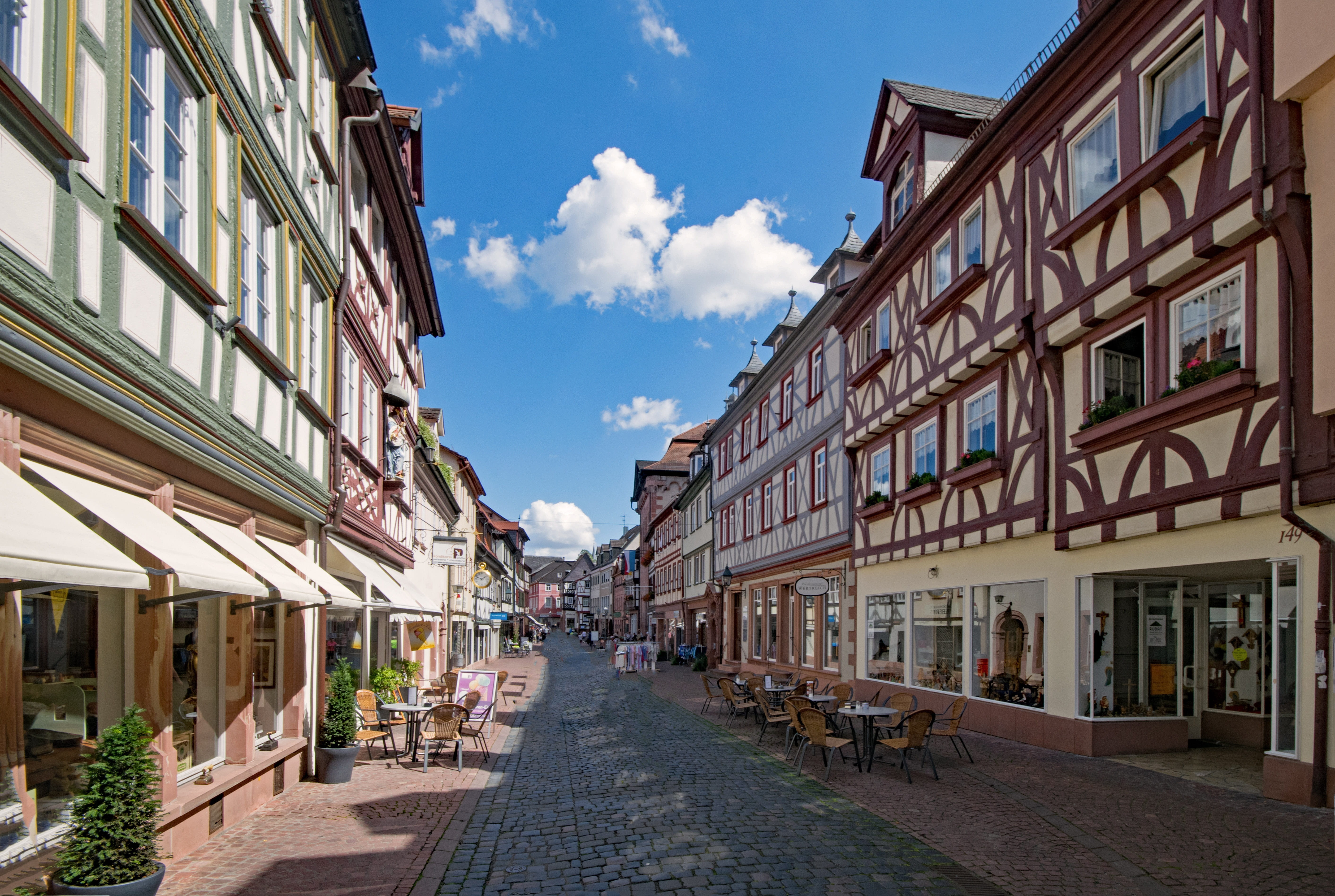 lower franconia, old building, old town, row house, cloud - sky, places of interest, street, miltenberg, building exterior, window, sunlight, direction, HD Wallpaper