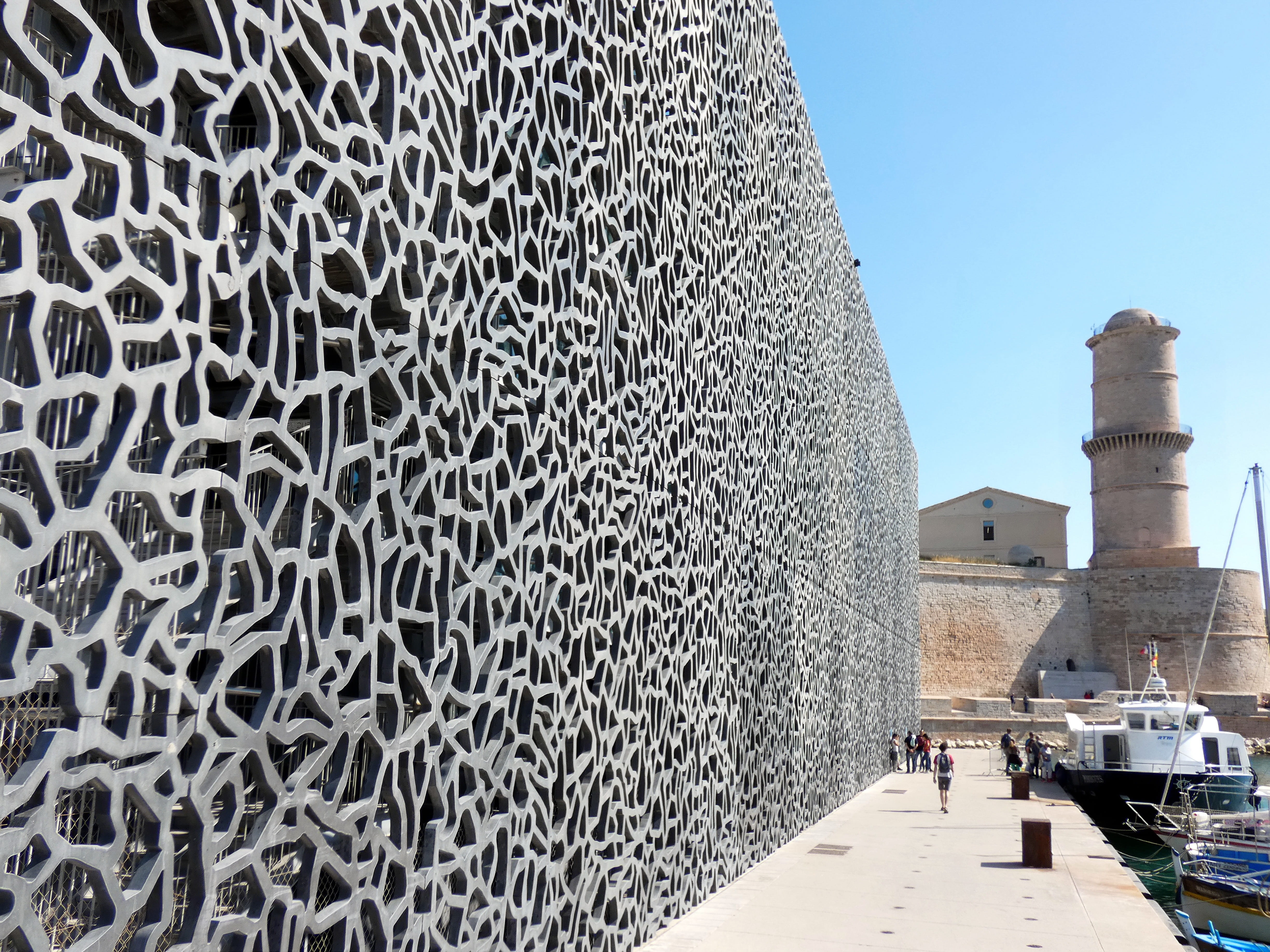 tourism, marseille, concrete, day, architecture, incidental people, building, wall, modern, nature, tower, religion, clear sky, museum, outdoors, decoration, HD Wallpaper