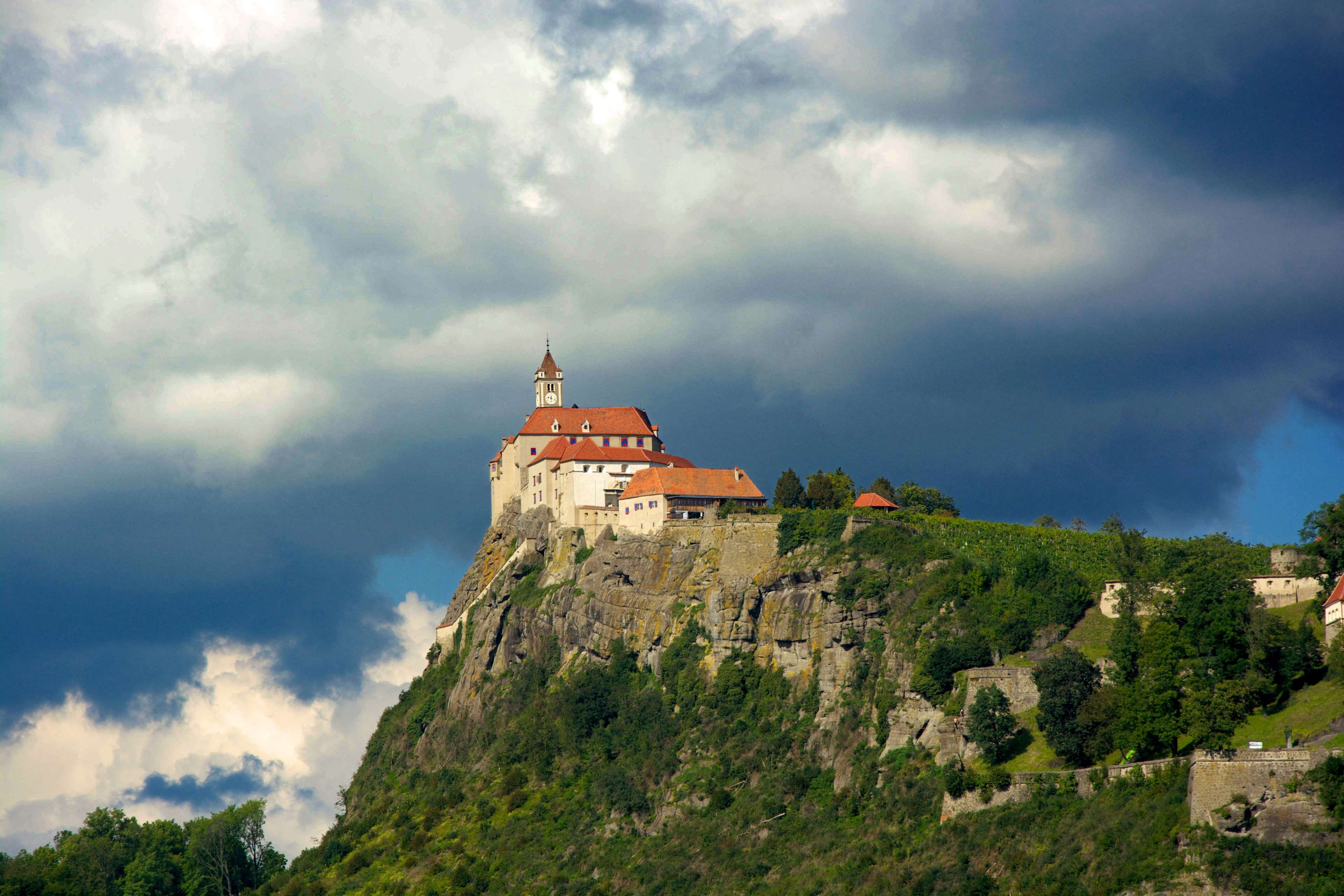 mountain, abbey, building, fort, the past, 4K, middle ages, austria, no people, building exterior, tower, architecture, tourism, destination, nature, styria, HD Wallpaper