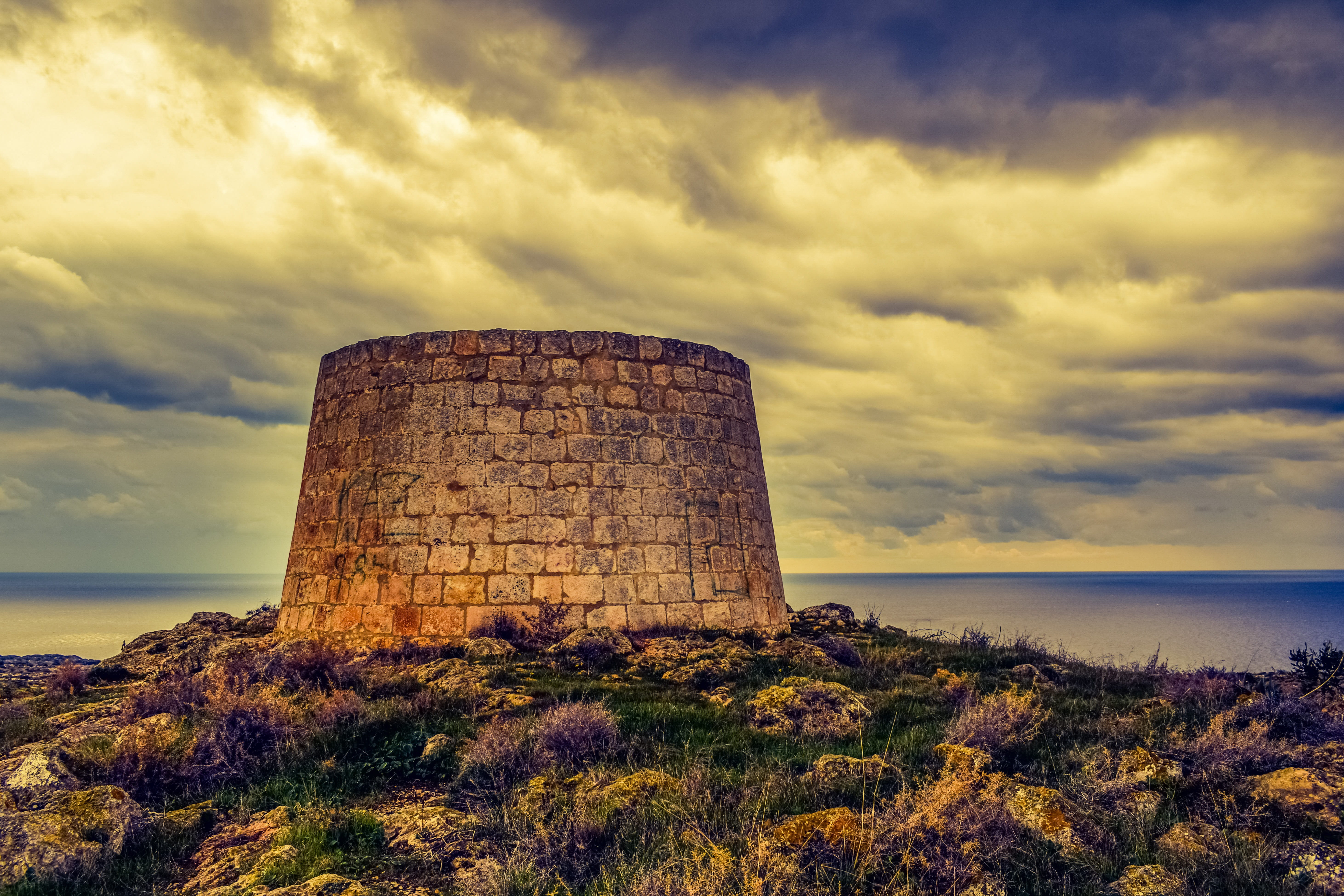 no people, solid, sky, rock, nature, cyprus, architecture, building, horizon over water, land, plant, 5K, xylofagou, building exterior, water, fortification, HD Wallpaper