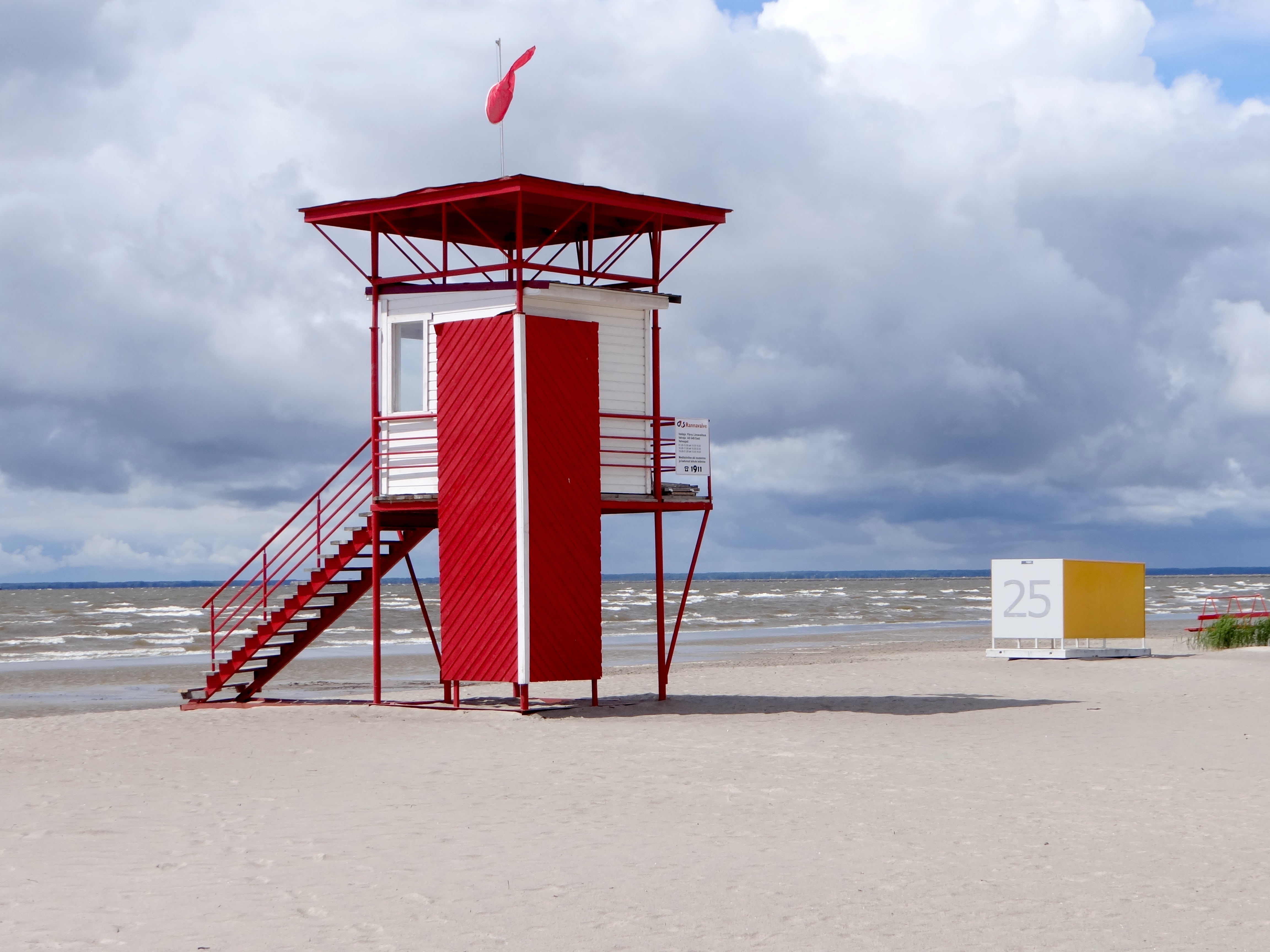 man made structure, sea, architecture, red, coastline, tower, lonely, no people, horizon over water, water, built structure, coast, protection, 4K, outdoors, HD Wallpaper