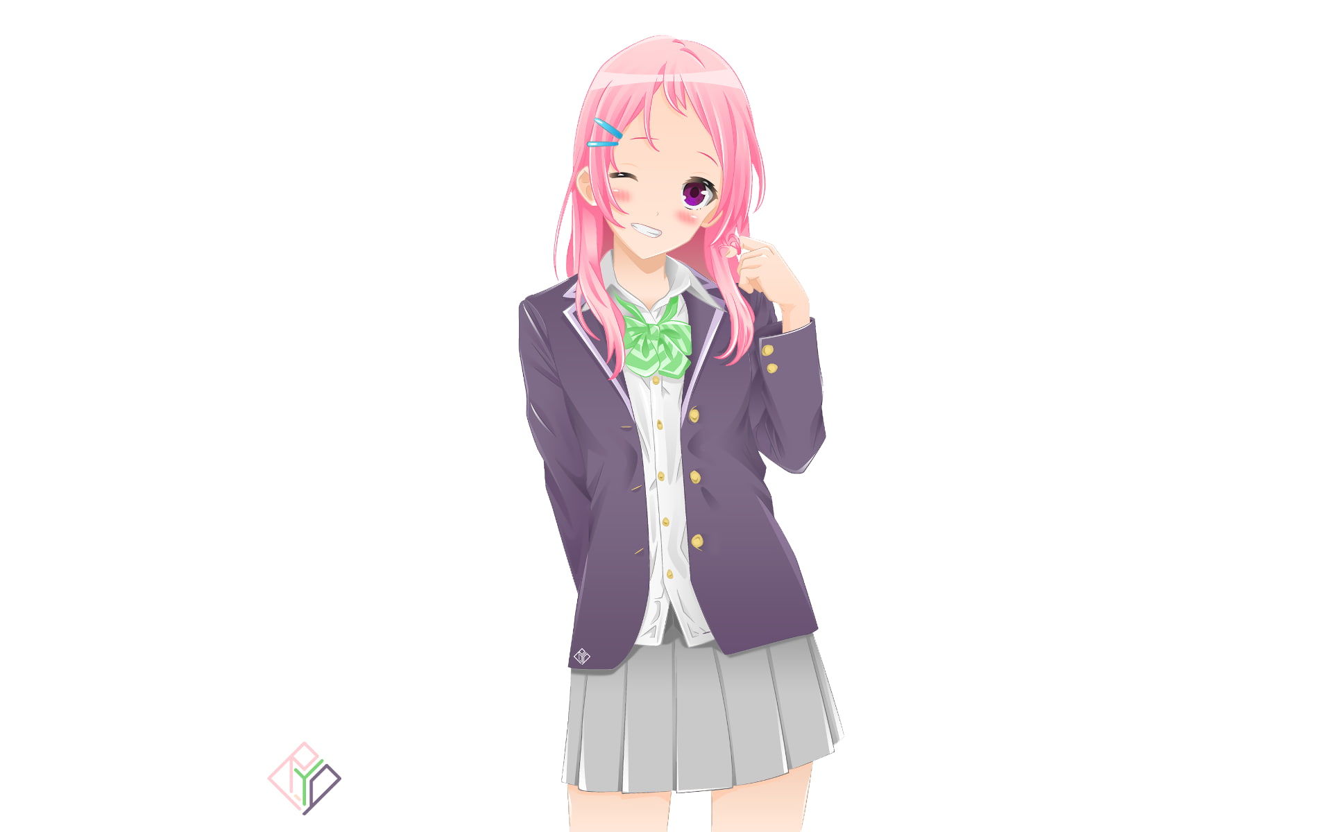 indoors, gamers!, lifestyles, representation, copy space, standing, women, holding, front view, studio shot, smiling, cut out, Anime: Gamers!, one person, HD Wallpaper