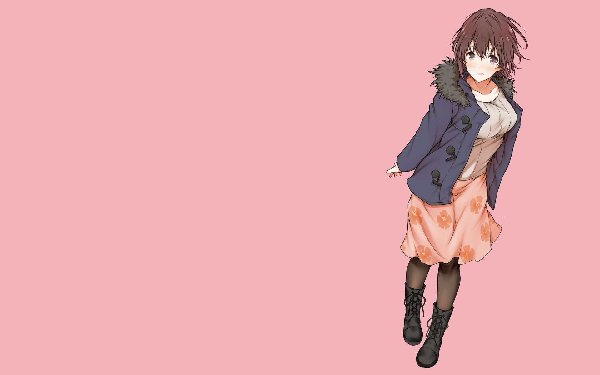 gamers!, beautiful woman, cut out, young adult, Hoshinomori Chiaki, full length, fashion, 1080P, front view, copy space, anime girls, pink color, fashion model, HD Wallpaper