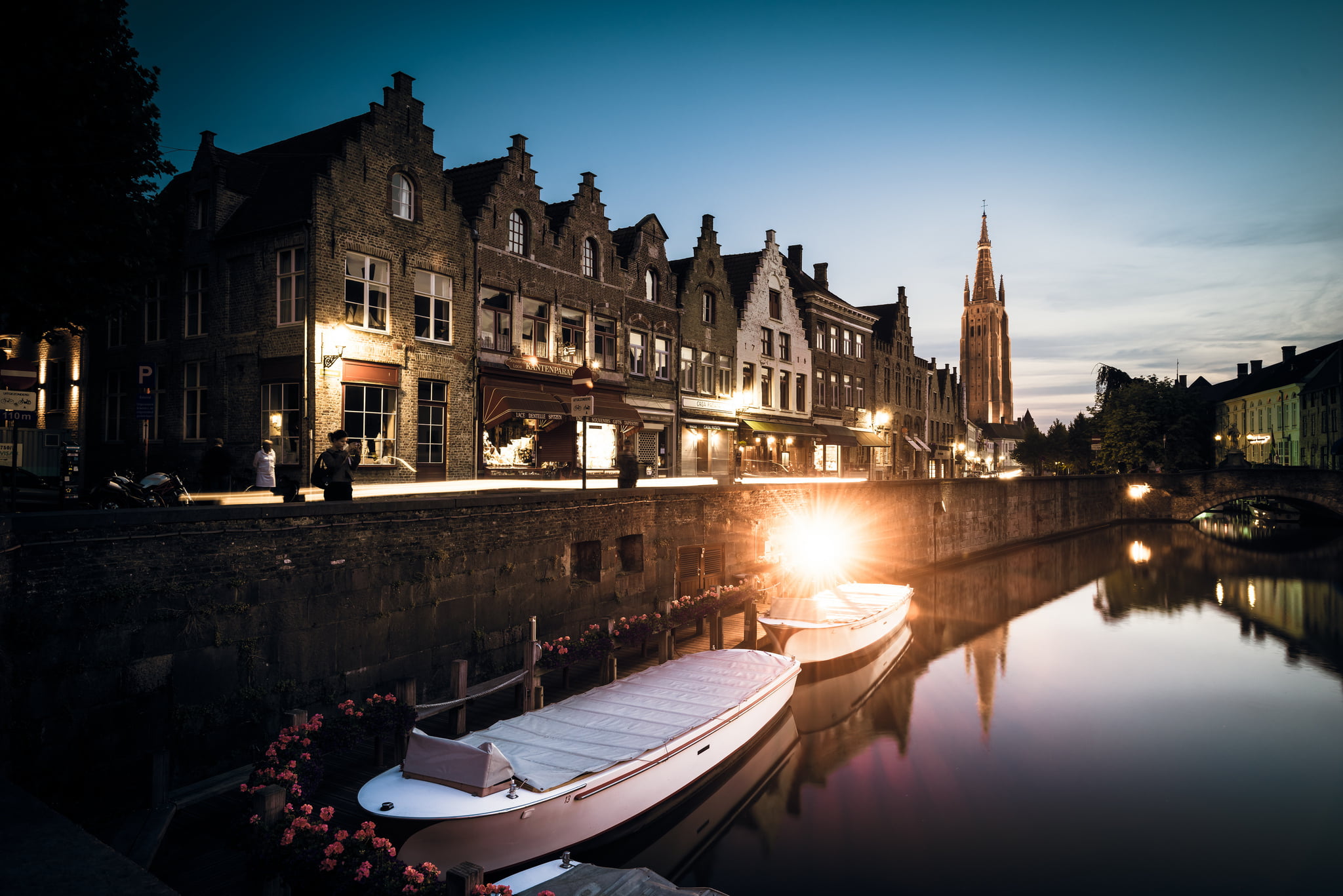 nautical vessel, reflection, building, waterfront, sky, Belgium, nature, mode of transportation, building exterior, twilight, travel destinations, canal, HD Wallpaper