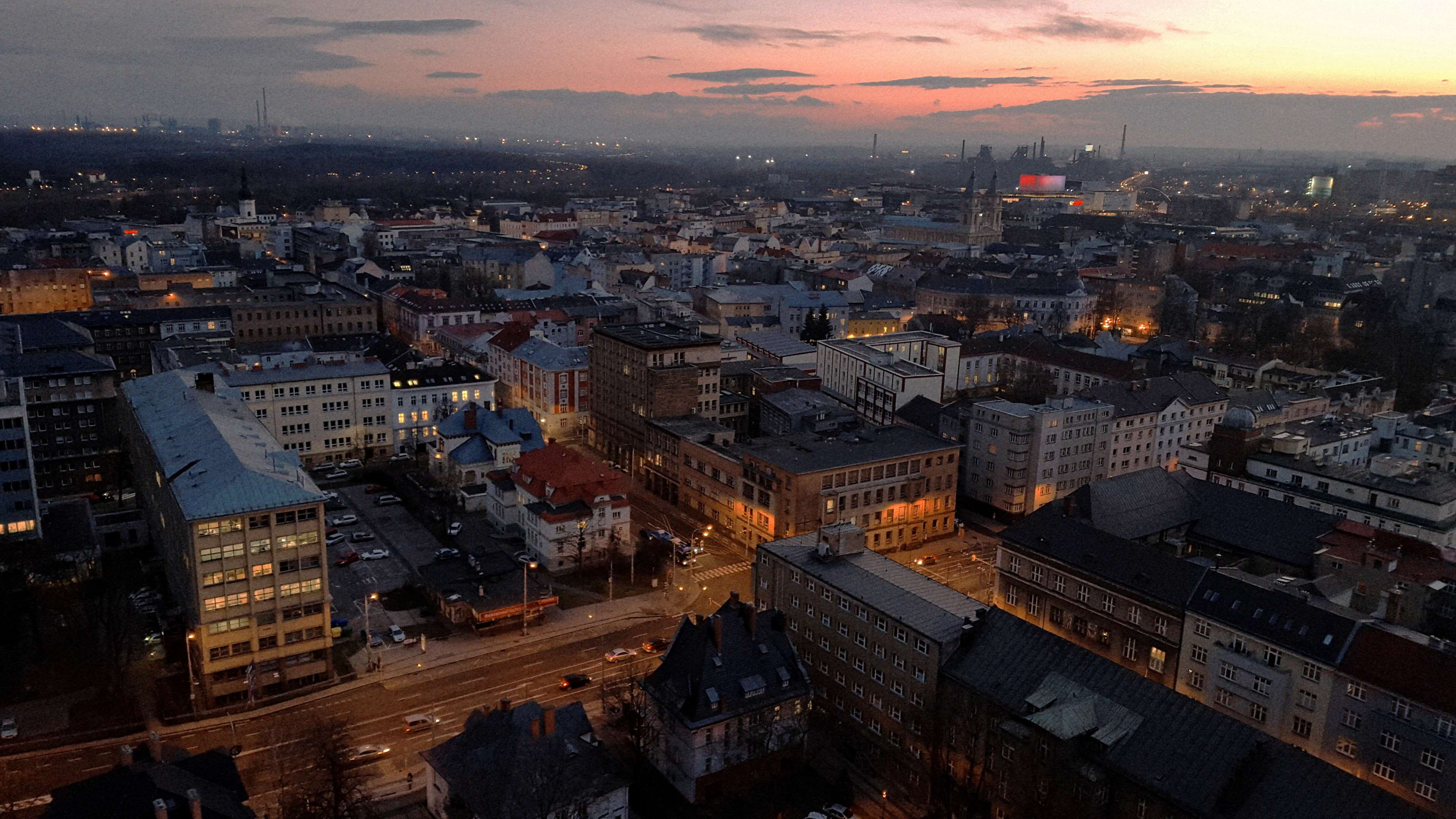 architecture, city, outdoors, ostrava, skyscraper, twilight, no people, travel destinations, cloud - sky, dusk, aerial, building exterior, building, cityscape, HD Wallpaper