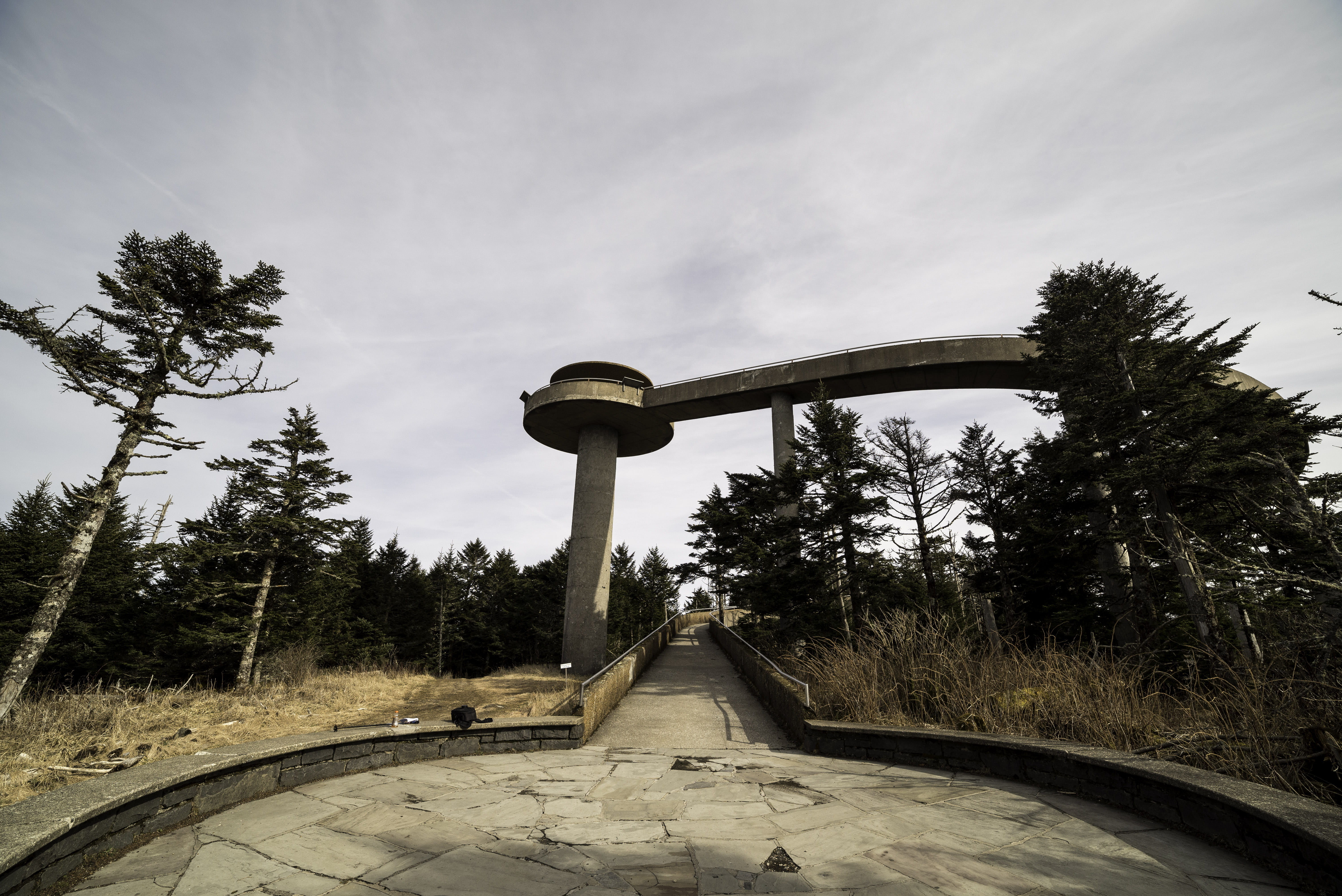 architecture, footpath, road, tower, clouds, mountains, built structure, Great Smoky Mountains National Park, direction, no people, photos, dome, diminishing perspective, HD Wallpaper