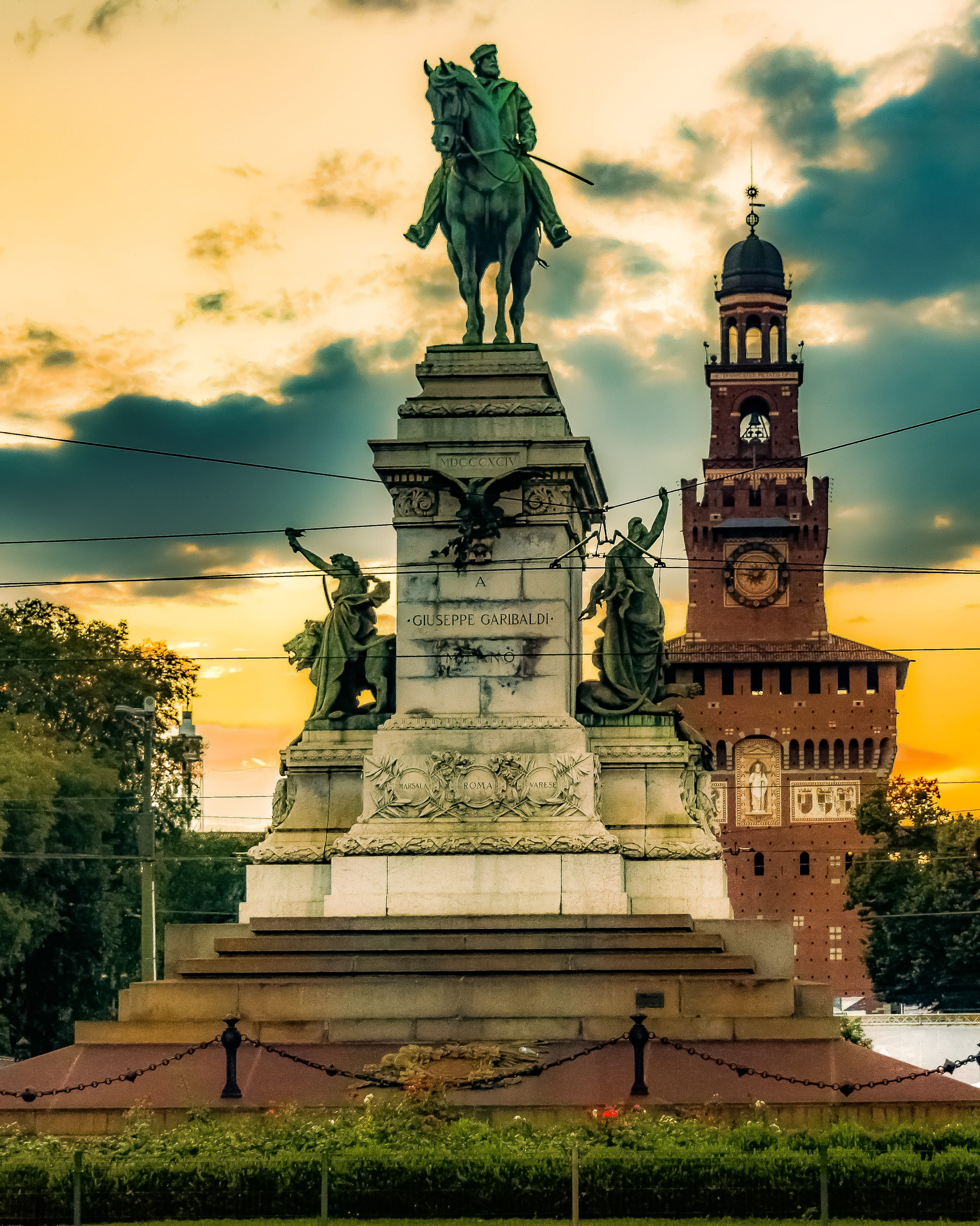 giuseppe garibaldi, city, male likeness, female likeness, sculpture, history, nature, art and craft, travel destinations, the past, outdoors, monument, Phone HD Wallpaper