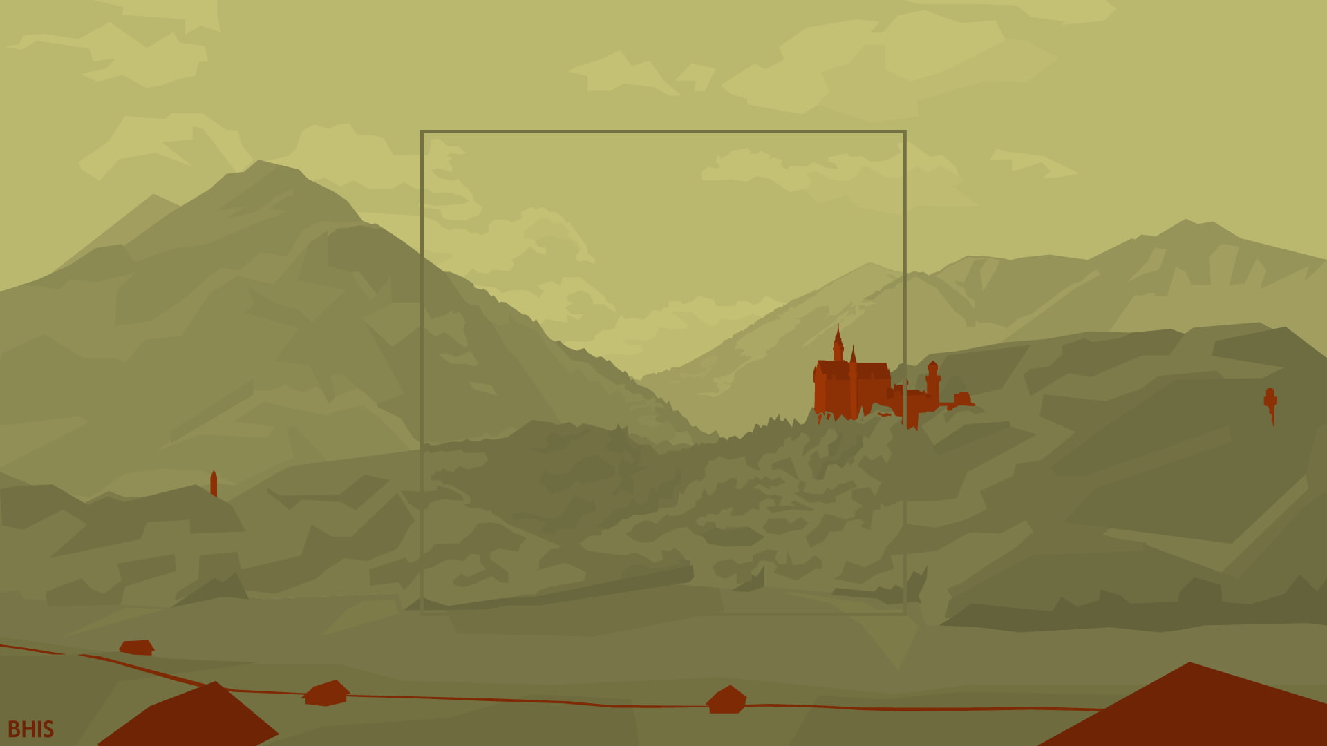 mountains, castle, 1080P, Square, minimalism, sky, road, HD Wallpaper
