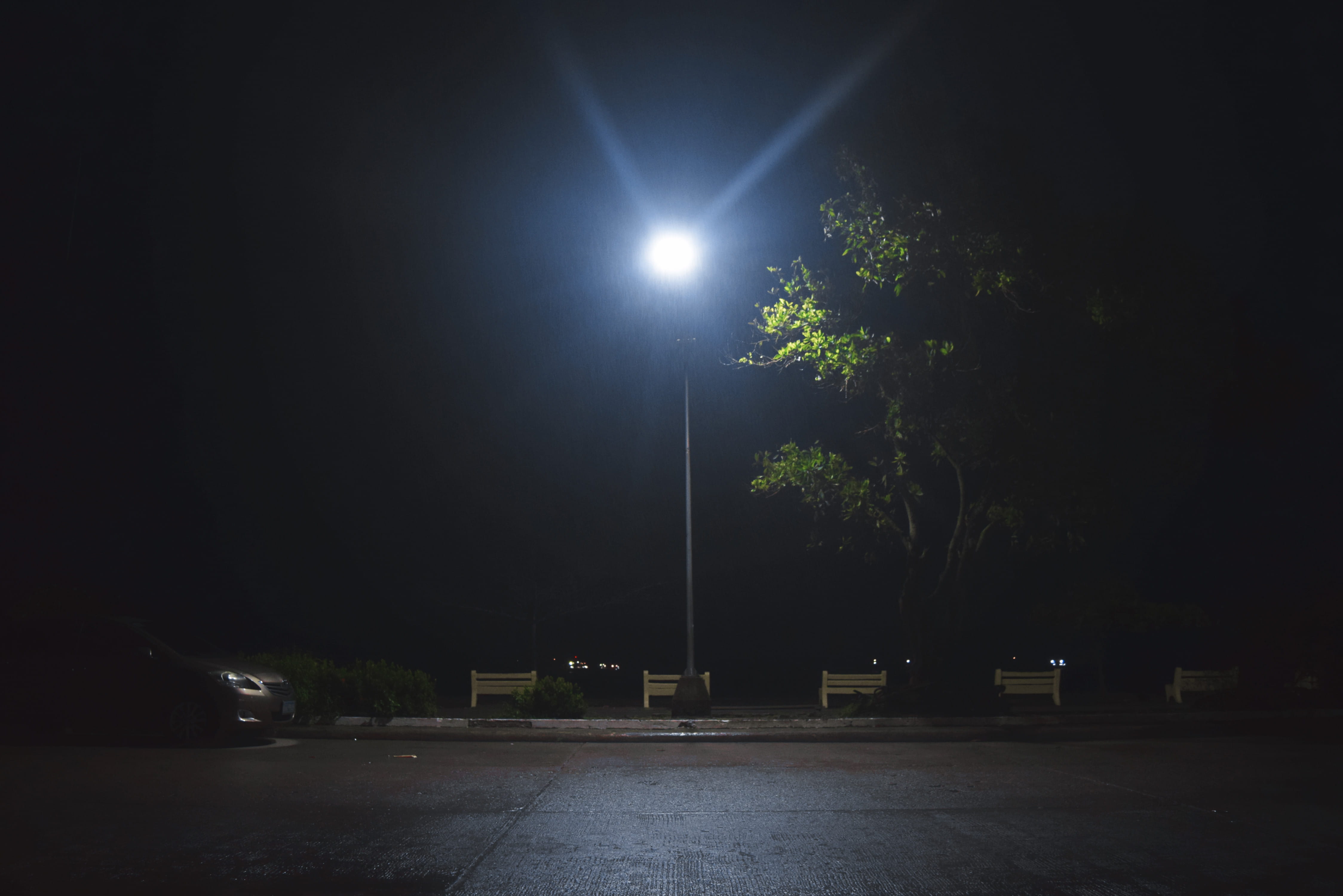 dark, night, sky, transportation, surigao city, calda pizza, mode of transportation, light pole, 4K, moon, street, street light, plant, city, outdoors, HD Wallpaper