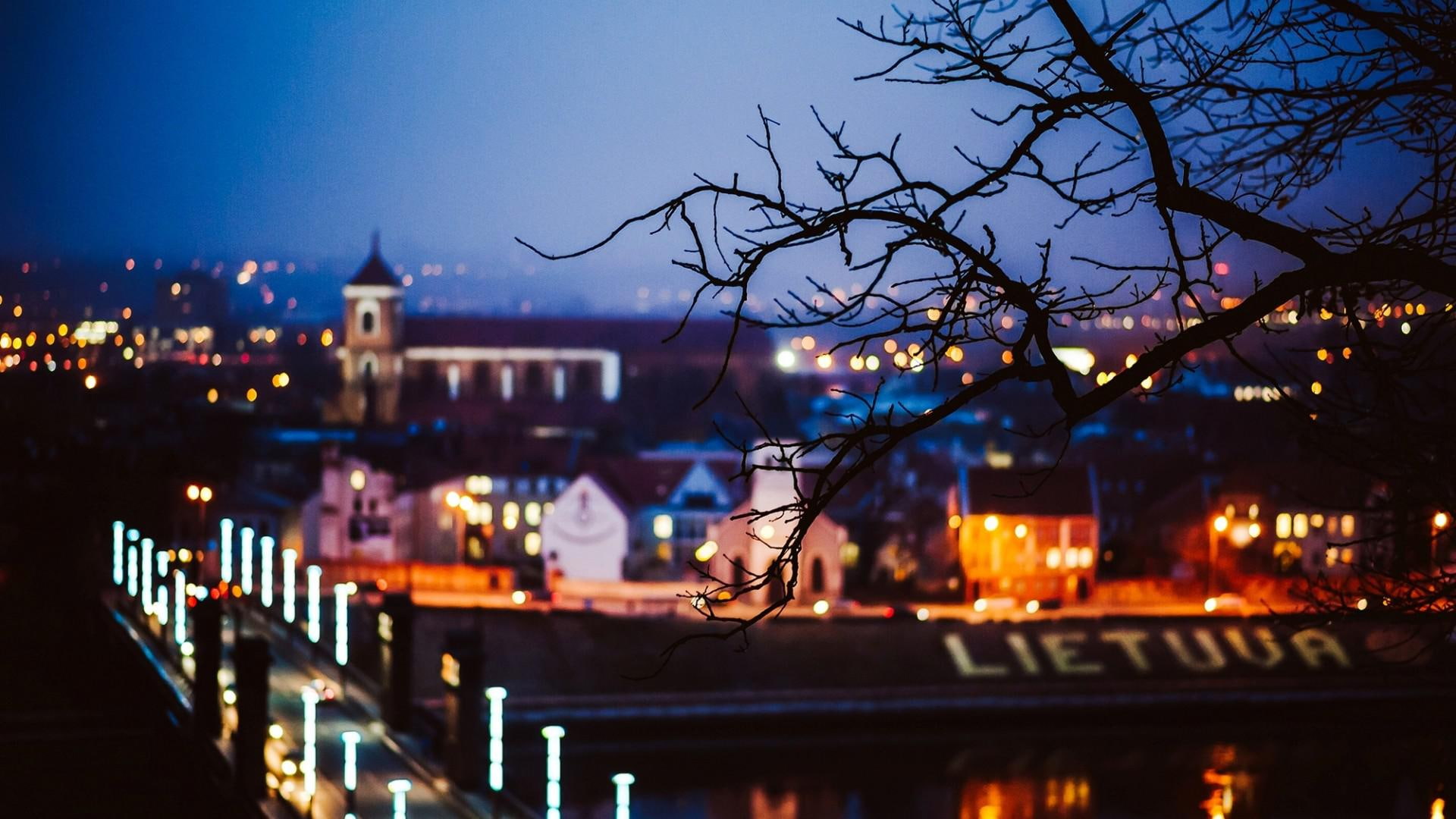 city, top, desktop, 1080P, lithuania, view, kaunas, night, HD Wallpaper