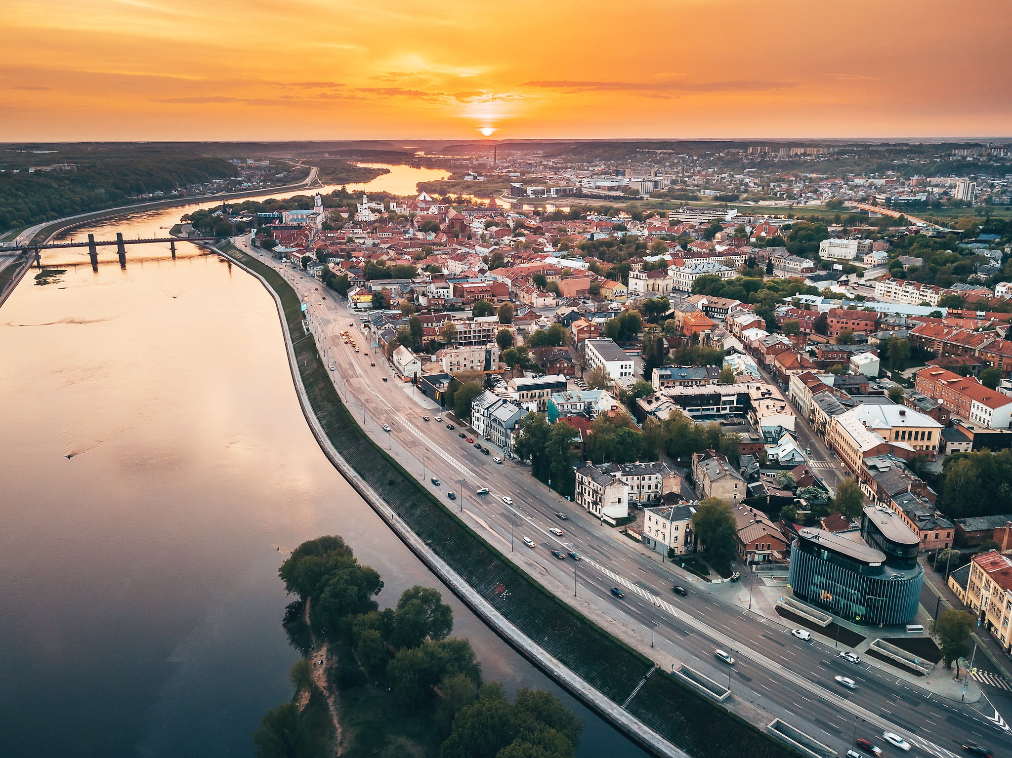 Lithuania, Kaunas, the city, 1080P, sunset, HD Wallpaper