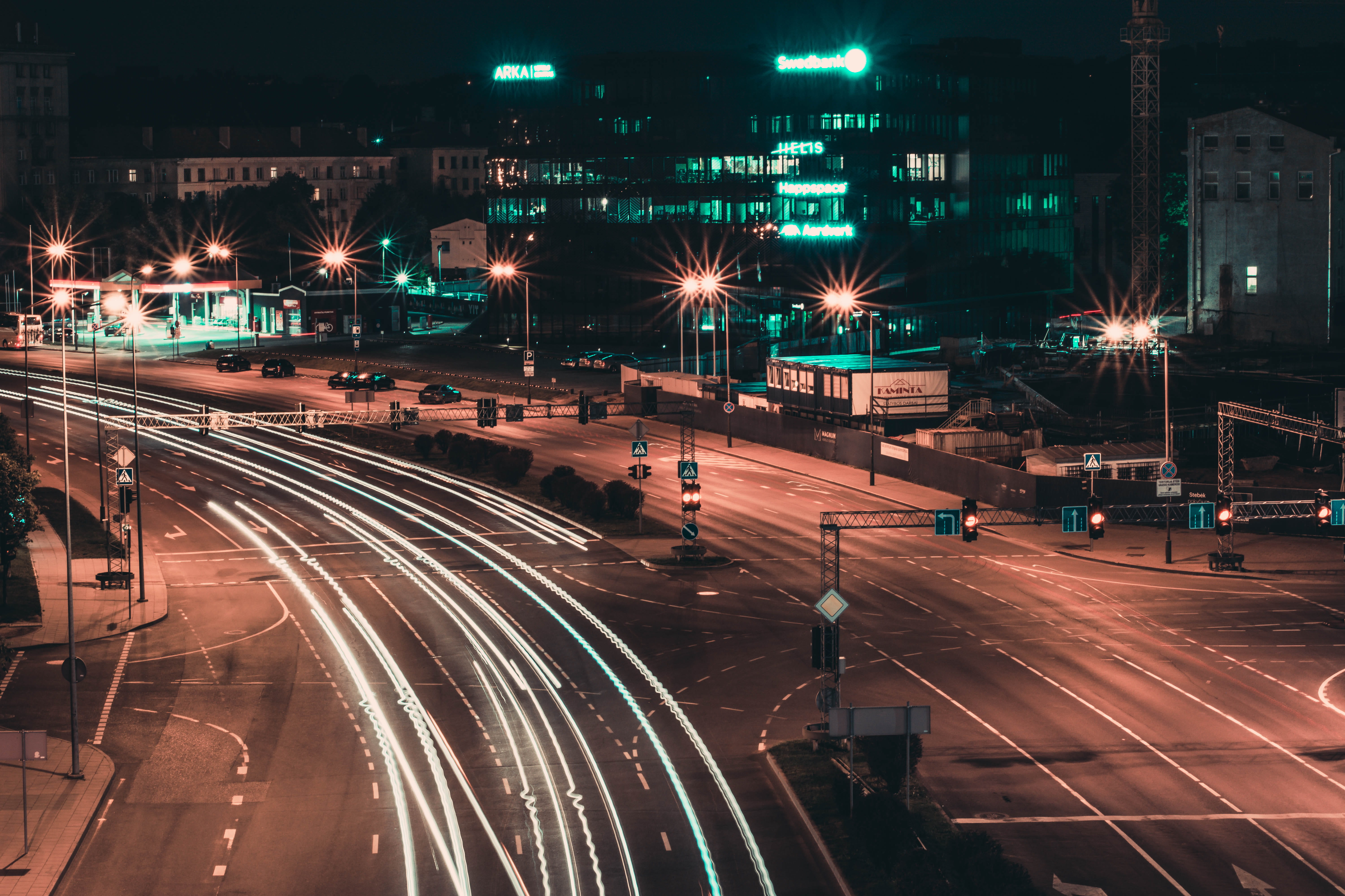 motion, night, outdoors, glowing, lighting equipment, long exposure, city life, building exterior, light trail, illuminated, lithuania, landscape, speed, HD Wallpaper