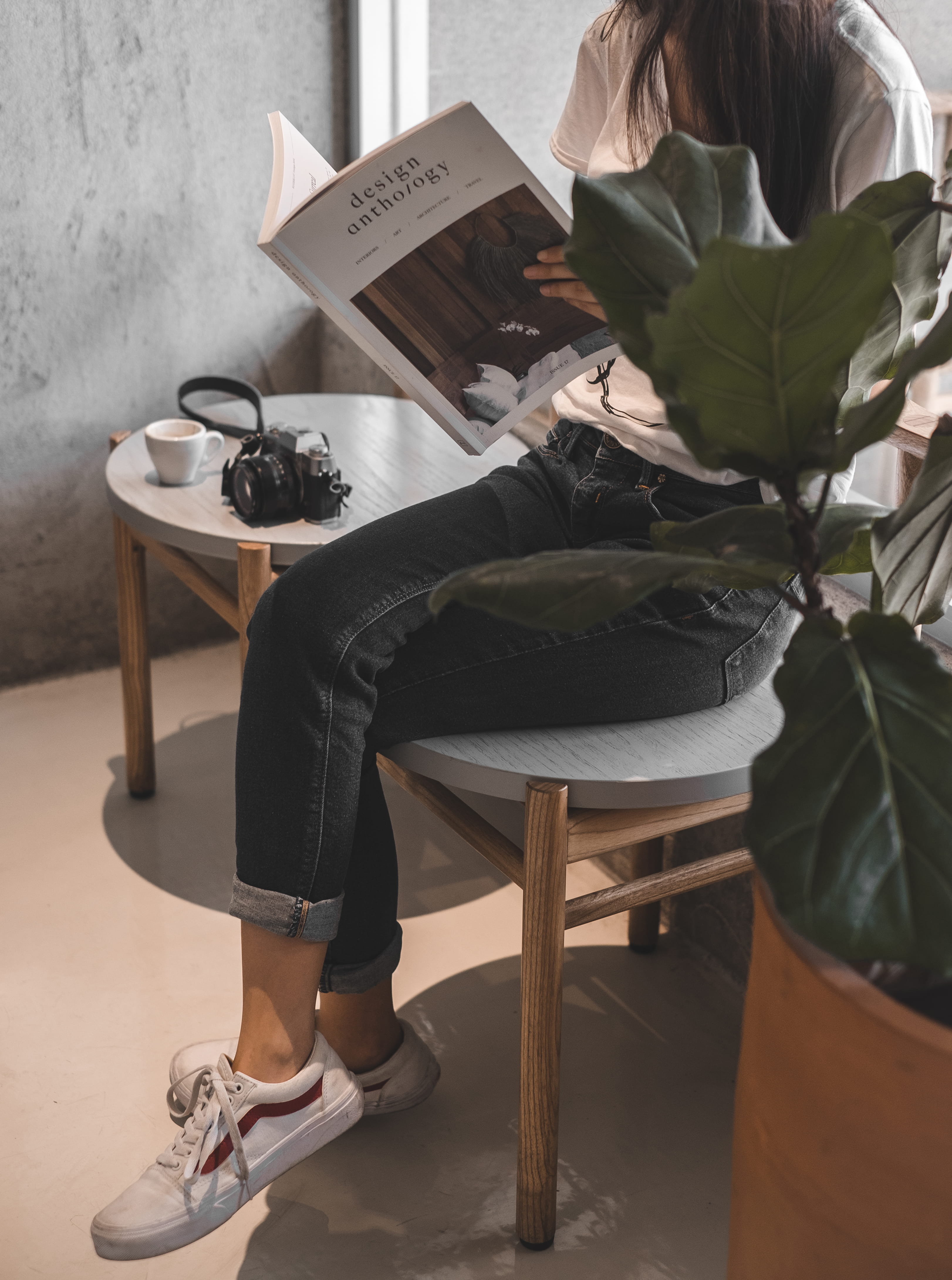 females, seat, sitting, magazine, young Women, modern, casual Clothing, creative, working, woman, book, coffee - Drink, leaves, women, adult, design, one Person, Phone HD Wallpaper