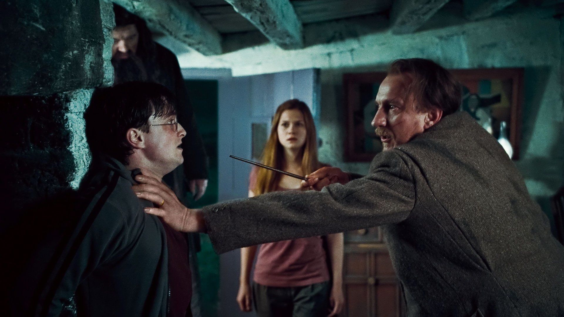 Remo Lupin, Ginny Weasley, indoors, David Thewlis, 1080P, standing, mid adult men, males, people, senior adult, Bonnie Wright, men, Rubeus Hagrid, group of people, HD Wallpaper