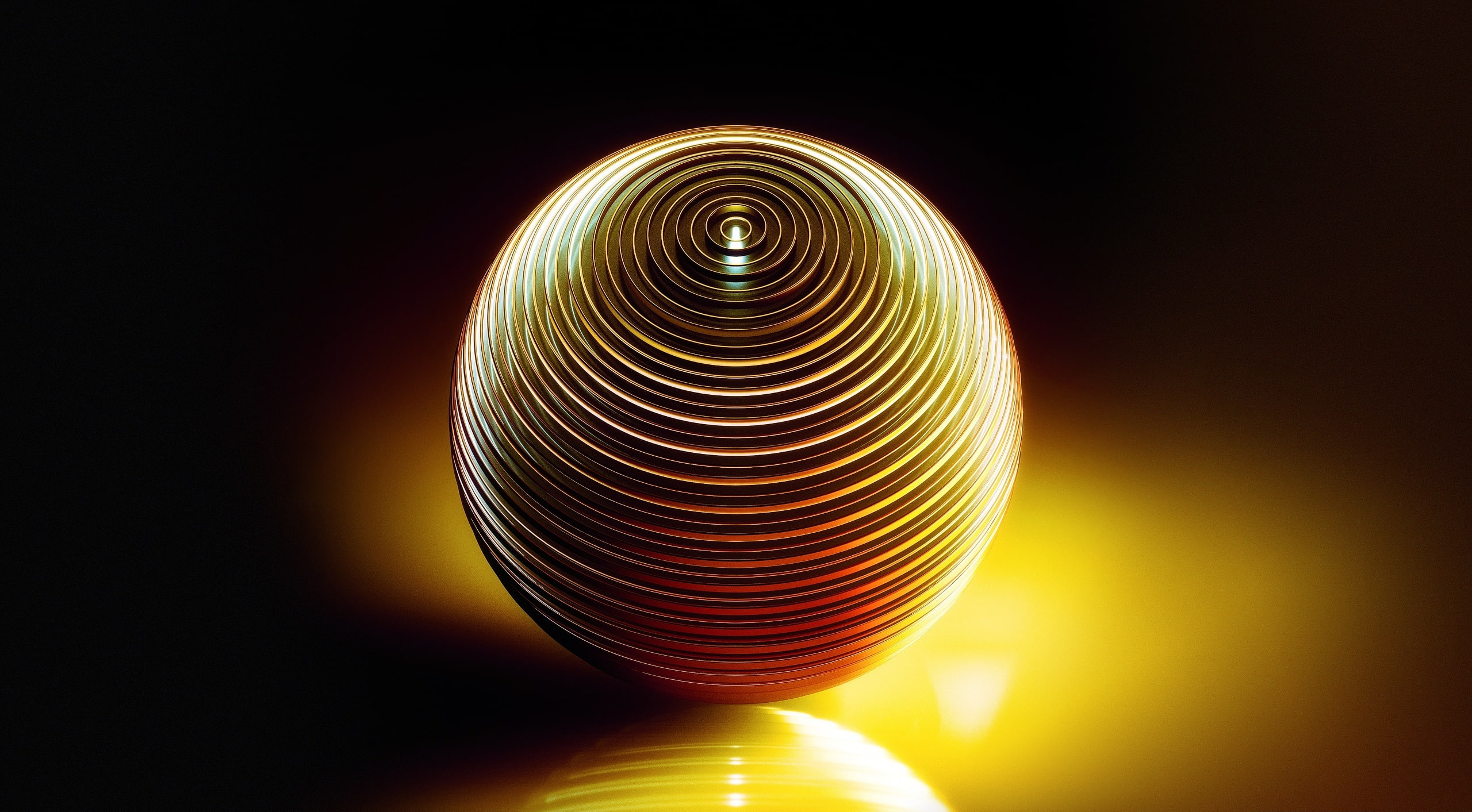 single object, multi colored, indoors, concentric, light - natural phenomenon, copy space, ascend, pattern, Sphere, illuminated, studio shot, art, Gold, HD Wallpaper