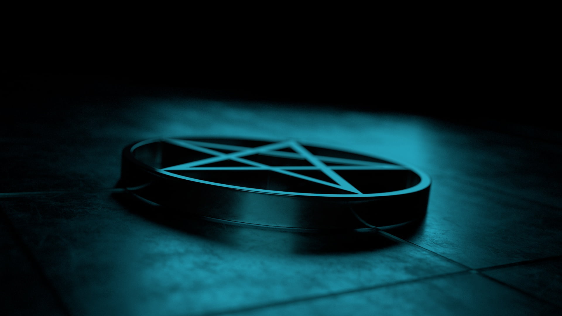 dark, medallion, pentagram, light, render, blender, the medallion, blender3d, 1080P, art, 3dart, reflection, HD Wallpaper