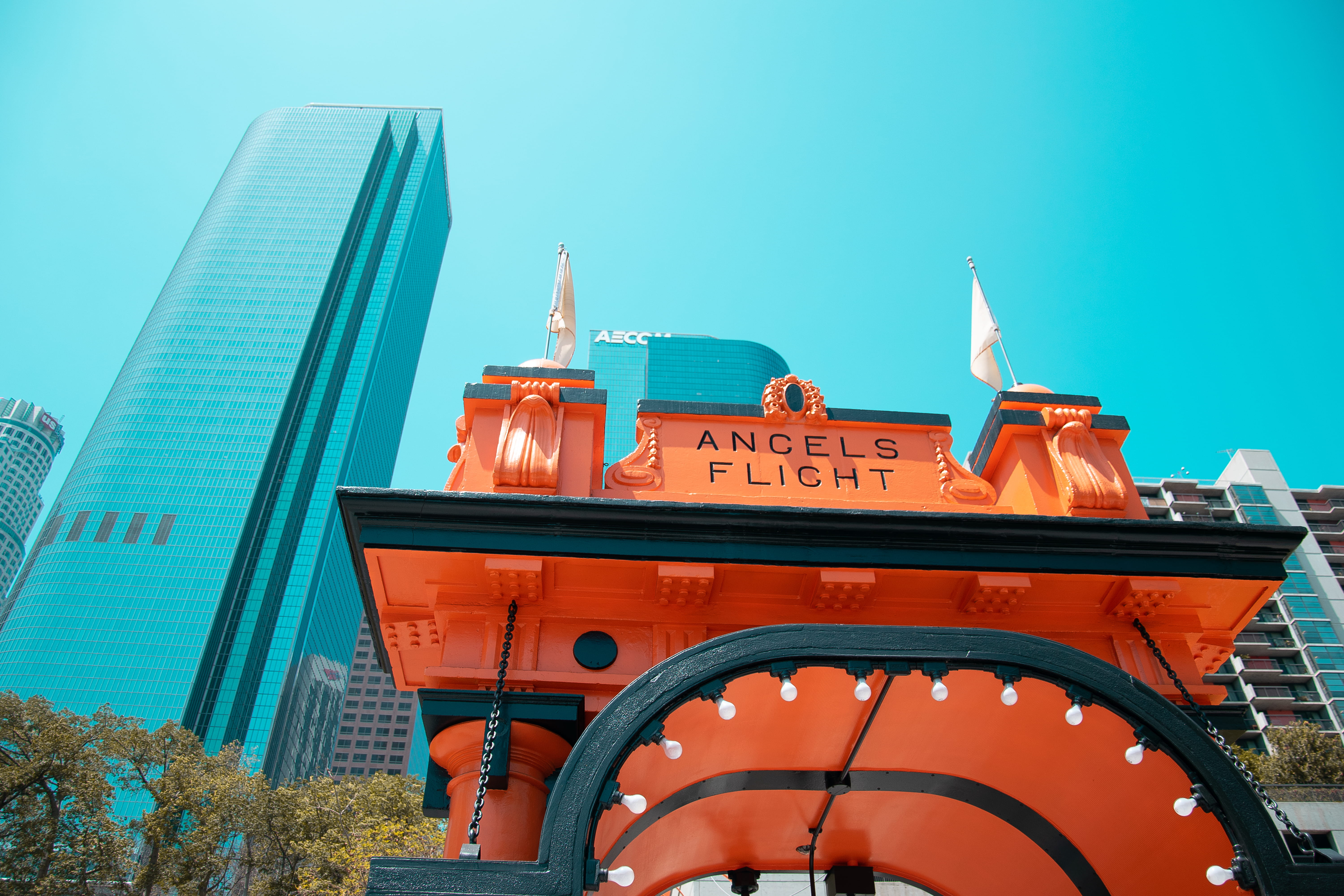travel, no people, communication, turquoise colored, downtown, l.a downtown, street, building exterior, low angle view, day, travel destinations, angel, HD Wallpaper
