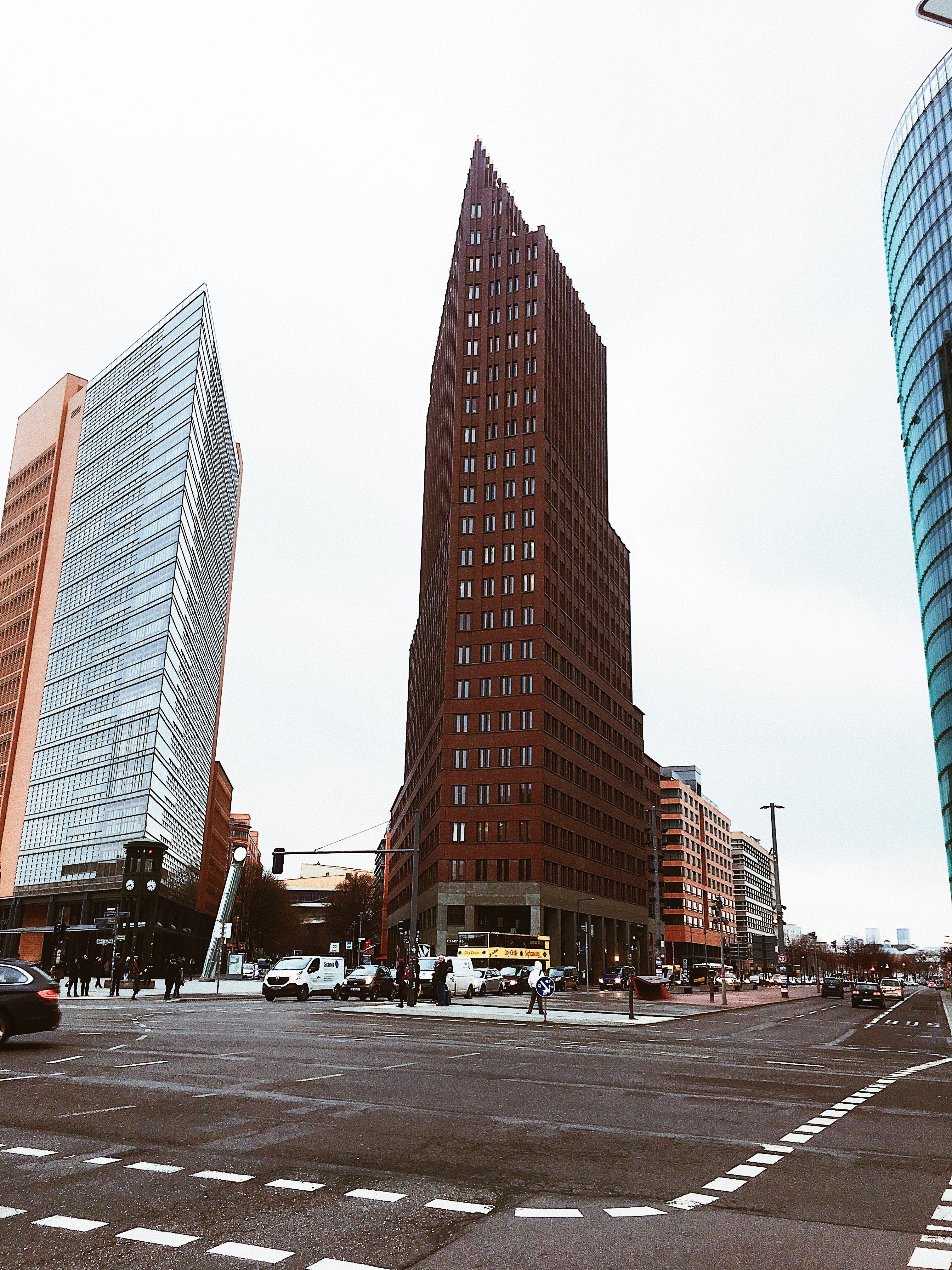 clear sky, skyscraper, buildings, tall - high, berlin, lookingup, house, nature, modern, city life, transportation, potsdamer platz, abstract, lines, citylife, Phone HD Wallpaper