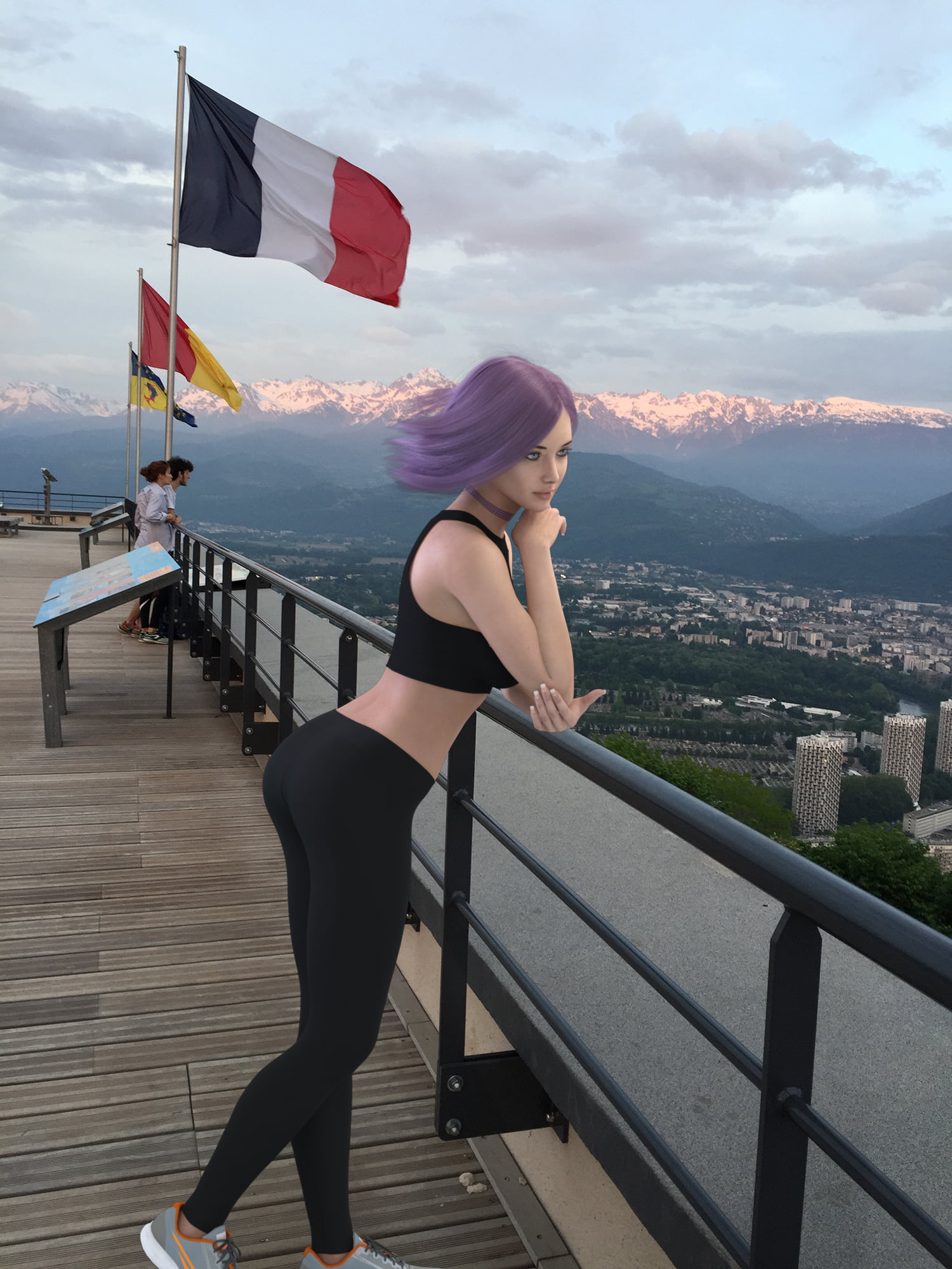 1080P, railing, building exterior, young adult, 3d design, architecture, cityscape, beautiful woman, lifestyles, looking at view, casual clothing, CGI, Phone HD Wallpaper