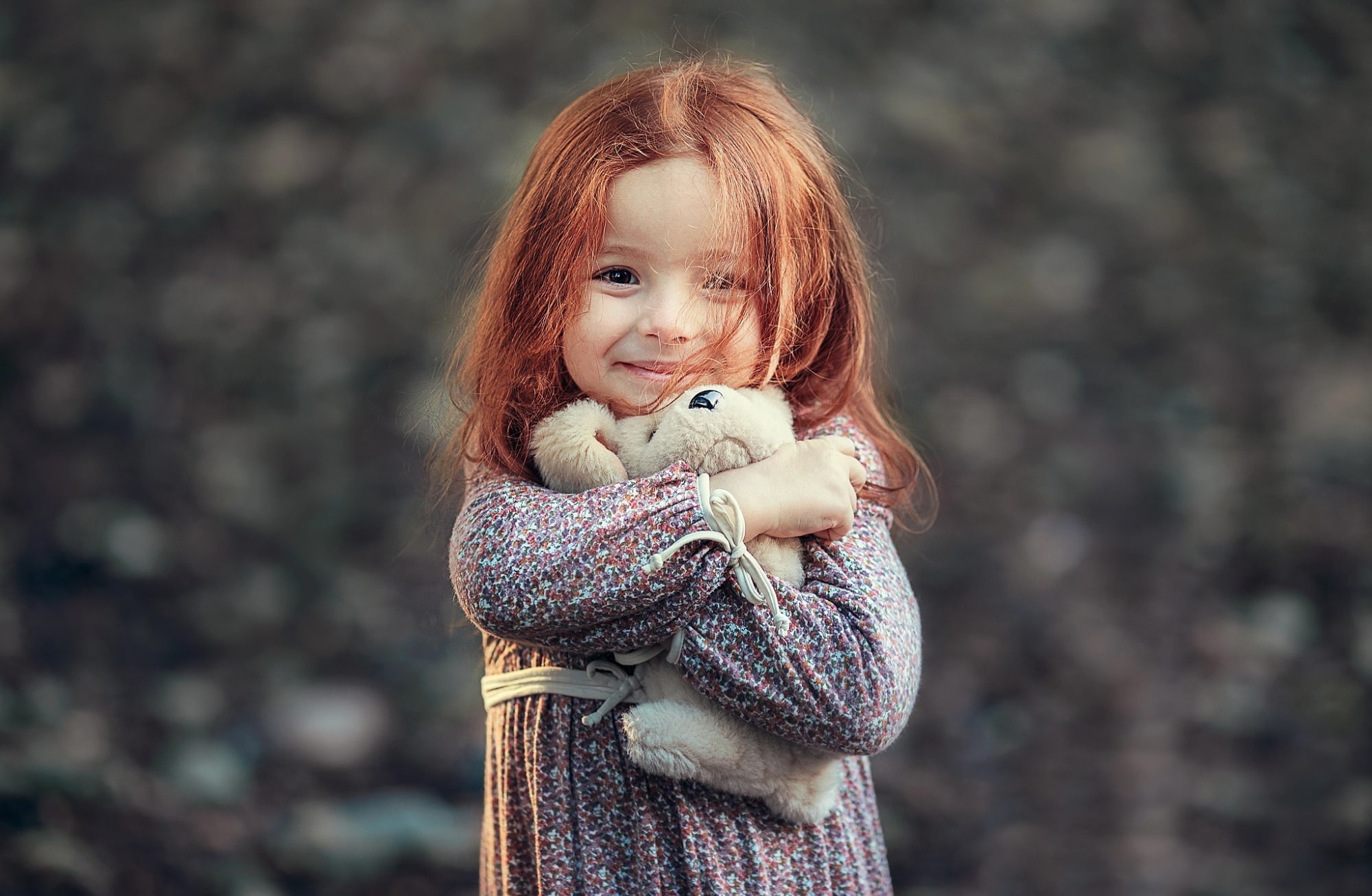 casual clothing, child, outdoors, innocence, focus on foreground, portrait, emotion, holding, gray, women, Girl, hairstyle, Cute, stuffedtoy, s, redhead, HD Wallpaper