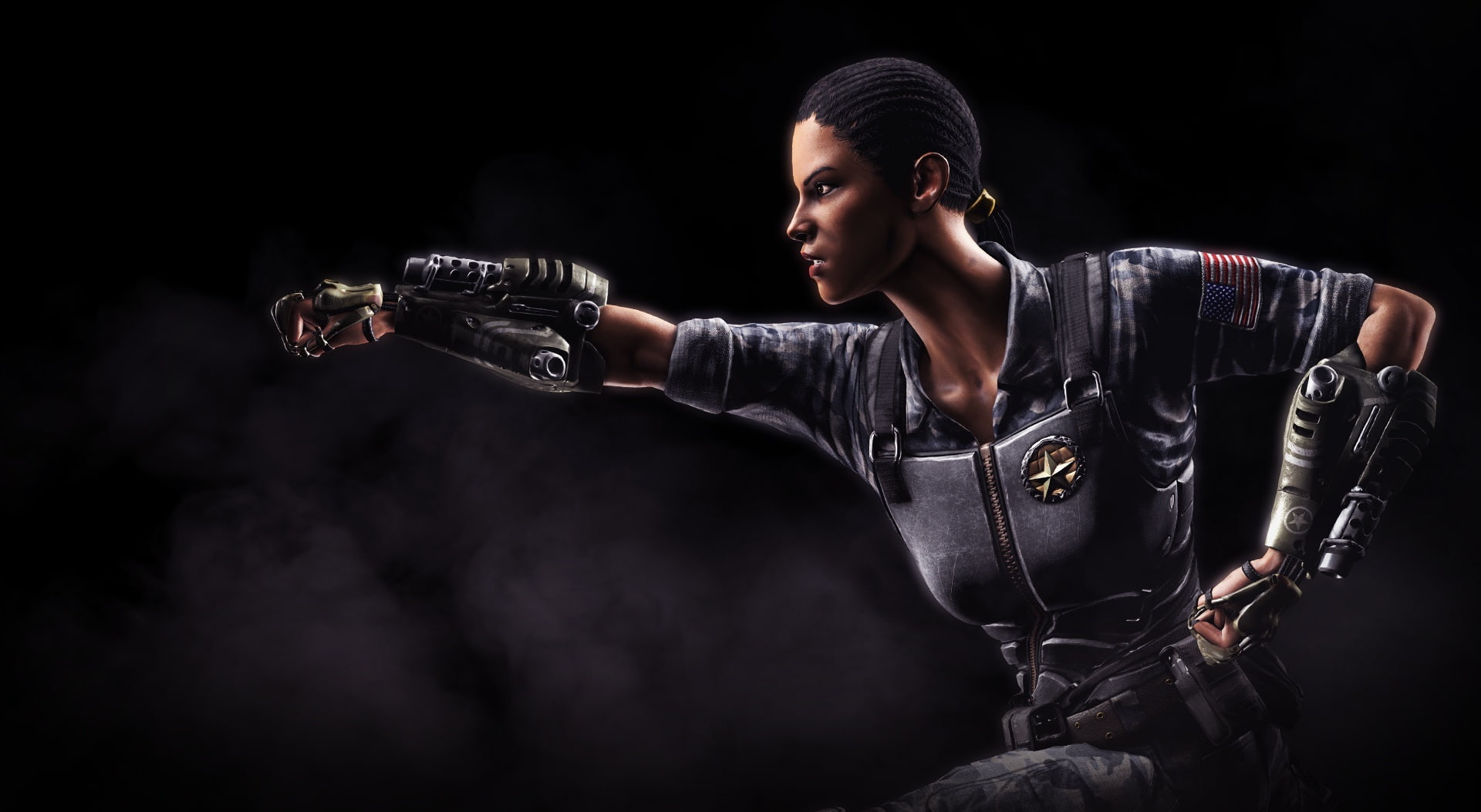 briggs, sign, handgun, waist up, x, holding, JacquiBriggs, adult, women, aggression, one person, 1080P, Game, black background, videogame, Fight, studio shot, HD Wallpaper