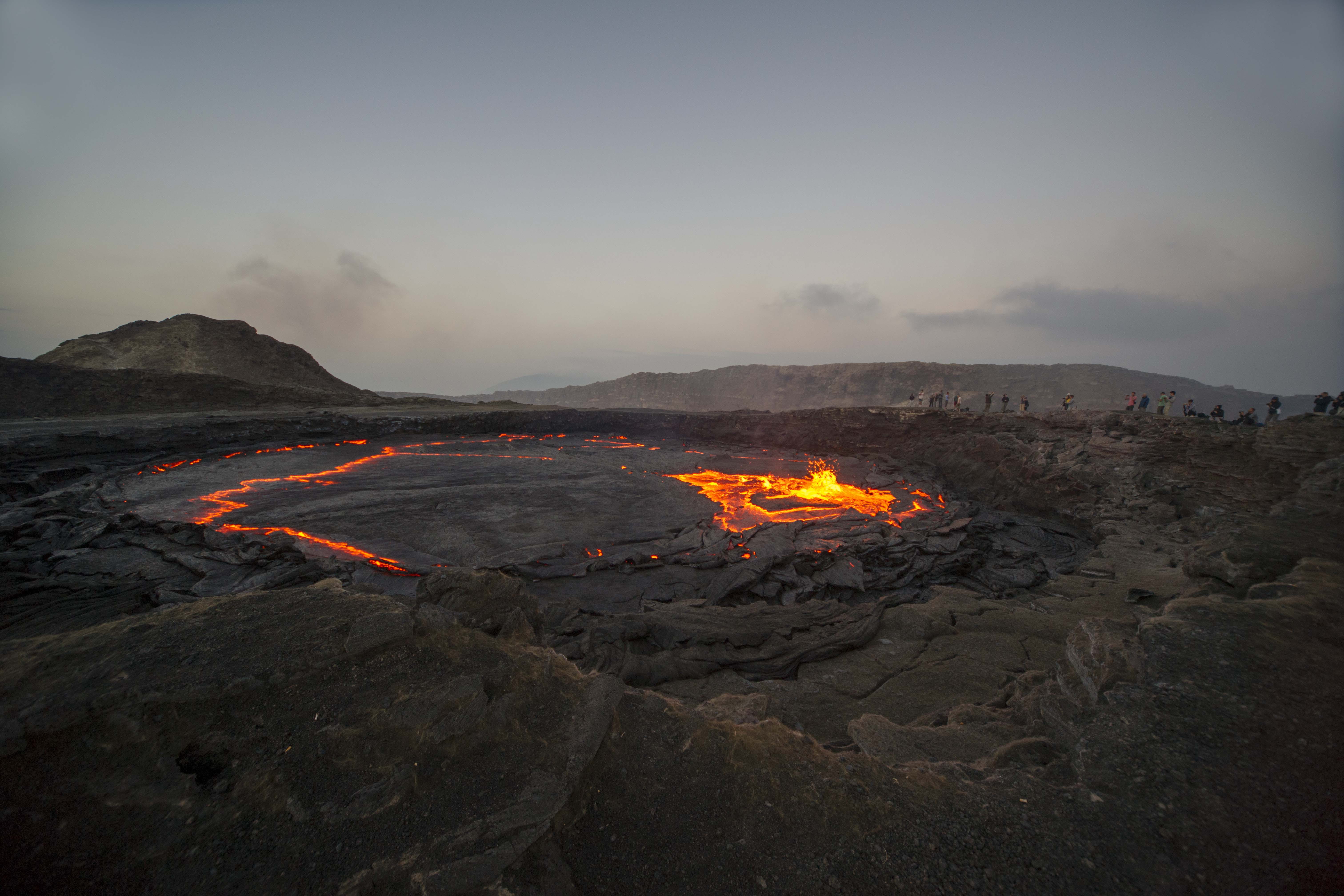 beside, fire - natural phenomenon, gray, volcanic landscape, outdoors, hill, land, no people, non-urban scene, brown, watchers, crater, white, smoke - physical structure, HD Wallpaper