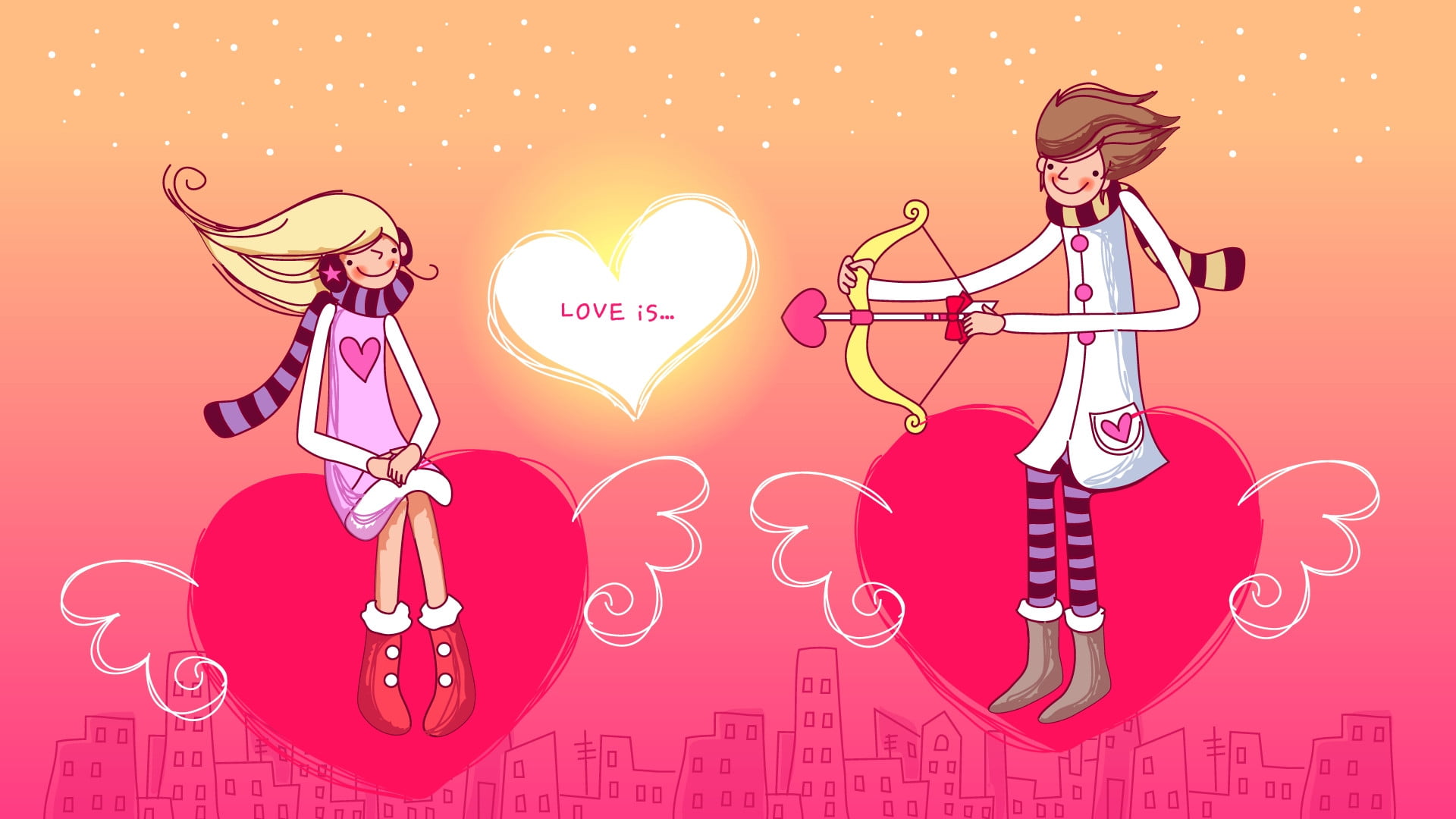 pink, fun, flower, clothing, cartoon, funny, cheerful, hat, sky, purple, 1080P, romantic, emotion, teenager, brass instrument, people, icon, adolescence, HD Wallpaper