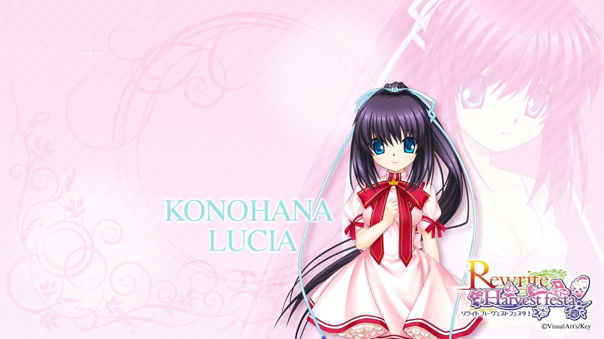 black, rewrite, ribbons, 1080P, lucia, visualart, hair, key, seifuku, blue, konohana, eyes, HD Wallpaper