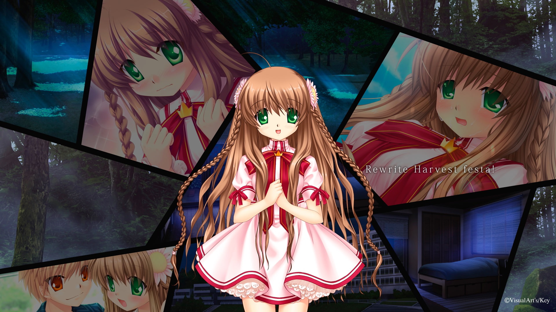 brown, tennouji, hair, kotori, eyes, 1080P, tears, long, key, kanbe, green, kotarou, visualart, seifuku, rewrite, HD Wallpaper