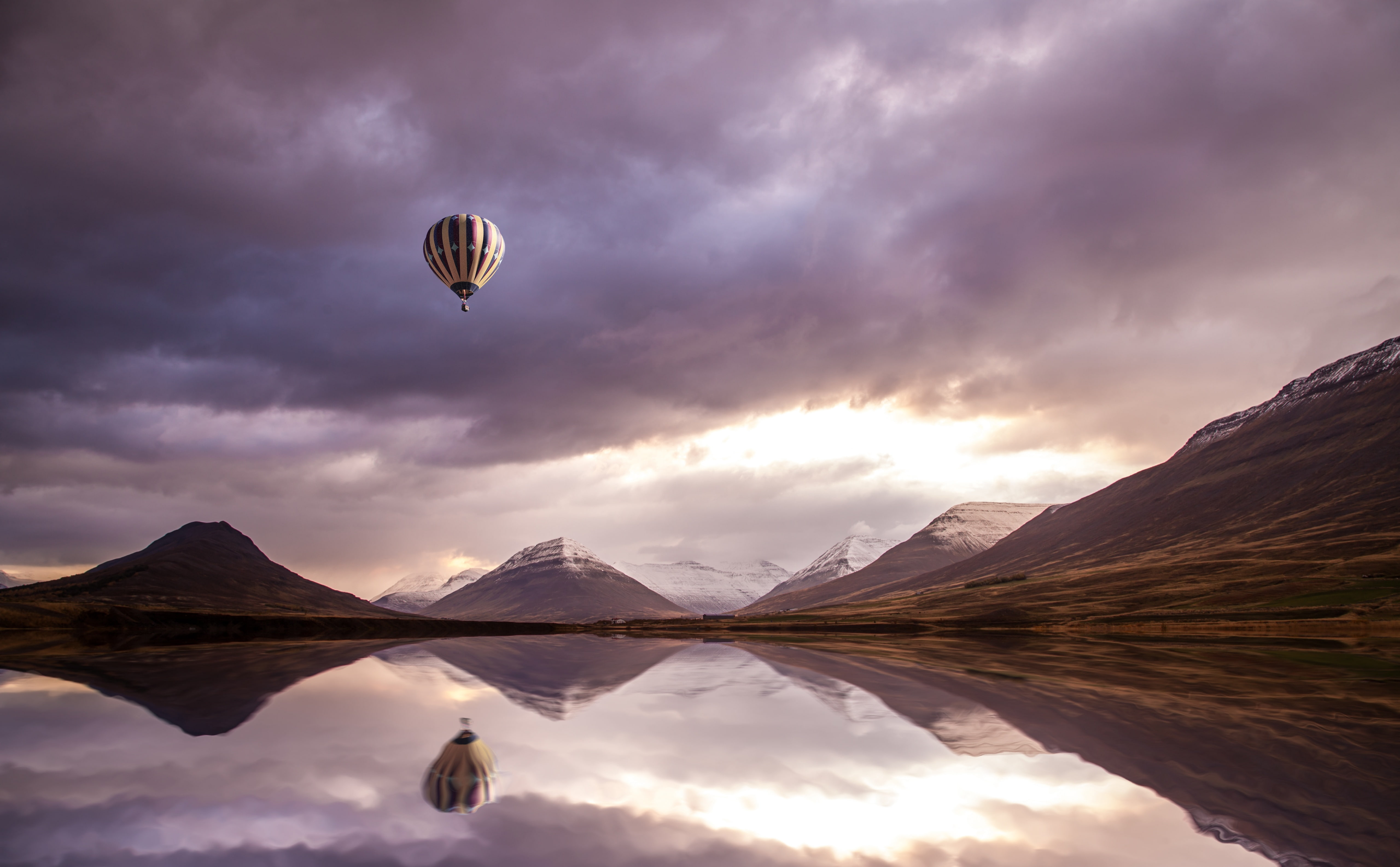 Nature, Trip, Outdoors, Other, 5K, Flying, Iceland, Water, Discovery, mountain, scenics - nature, colorful, hotairballoon, tranquility, visit, no people, HD Wallpaper