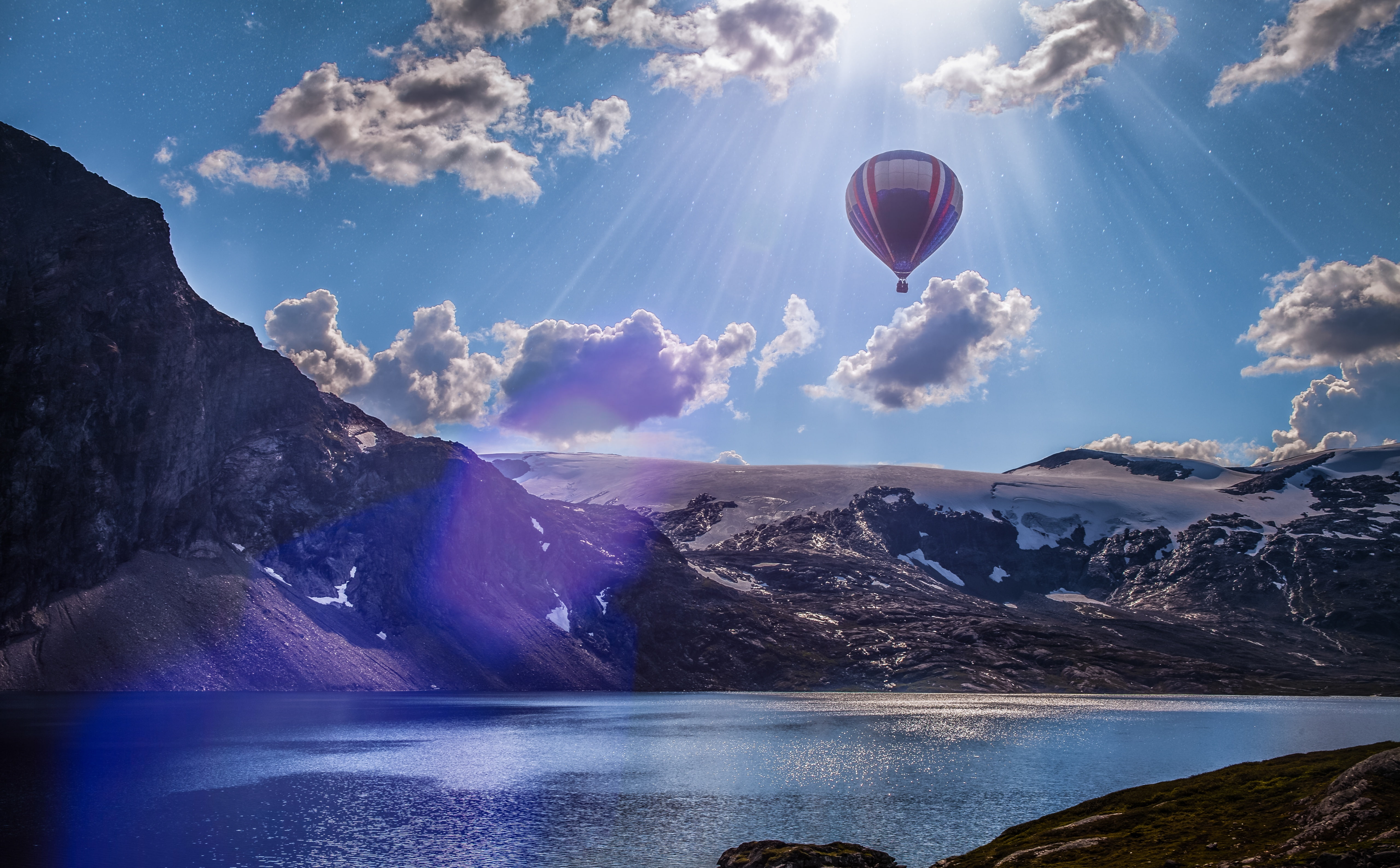 Norway, Rays, Aerial, Sunlight, Landscape, water, cloud - sky, visit, View, Europe, Lake, mountain, Outdoors, hot, sky, beauty in nature, Discovery, Photoshop, HD Wallpaper