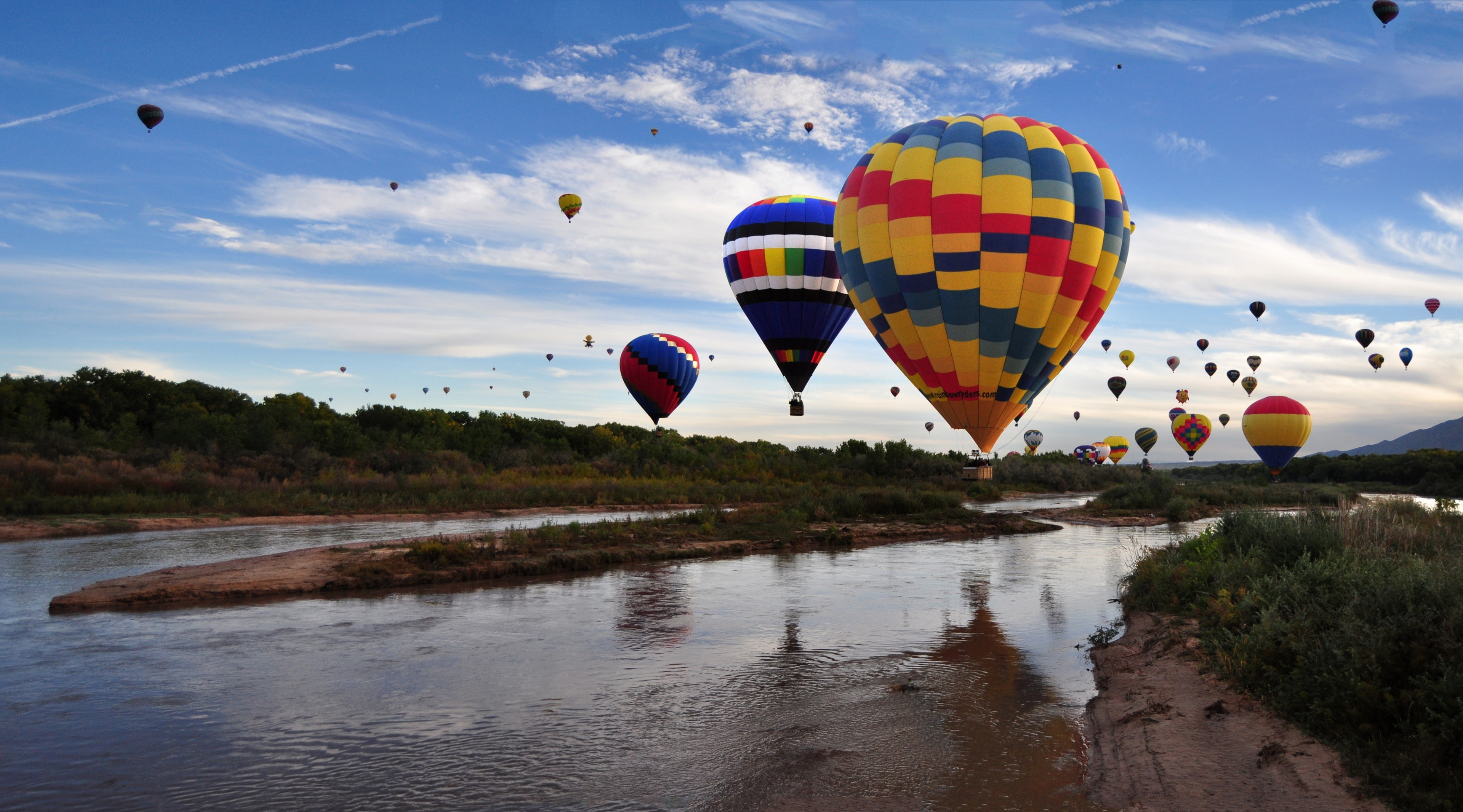 rio, travel, water, ballooning festival, Albuquerque, hot air balloon, riogrande, newmexico, day, nature, grande, balloons, adventure, outdoors, mid-air, HD Wallpaper